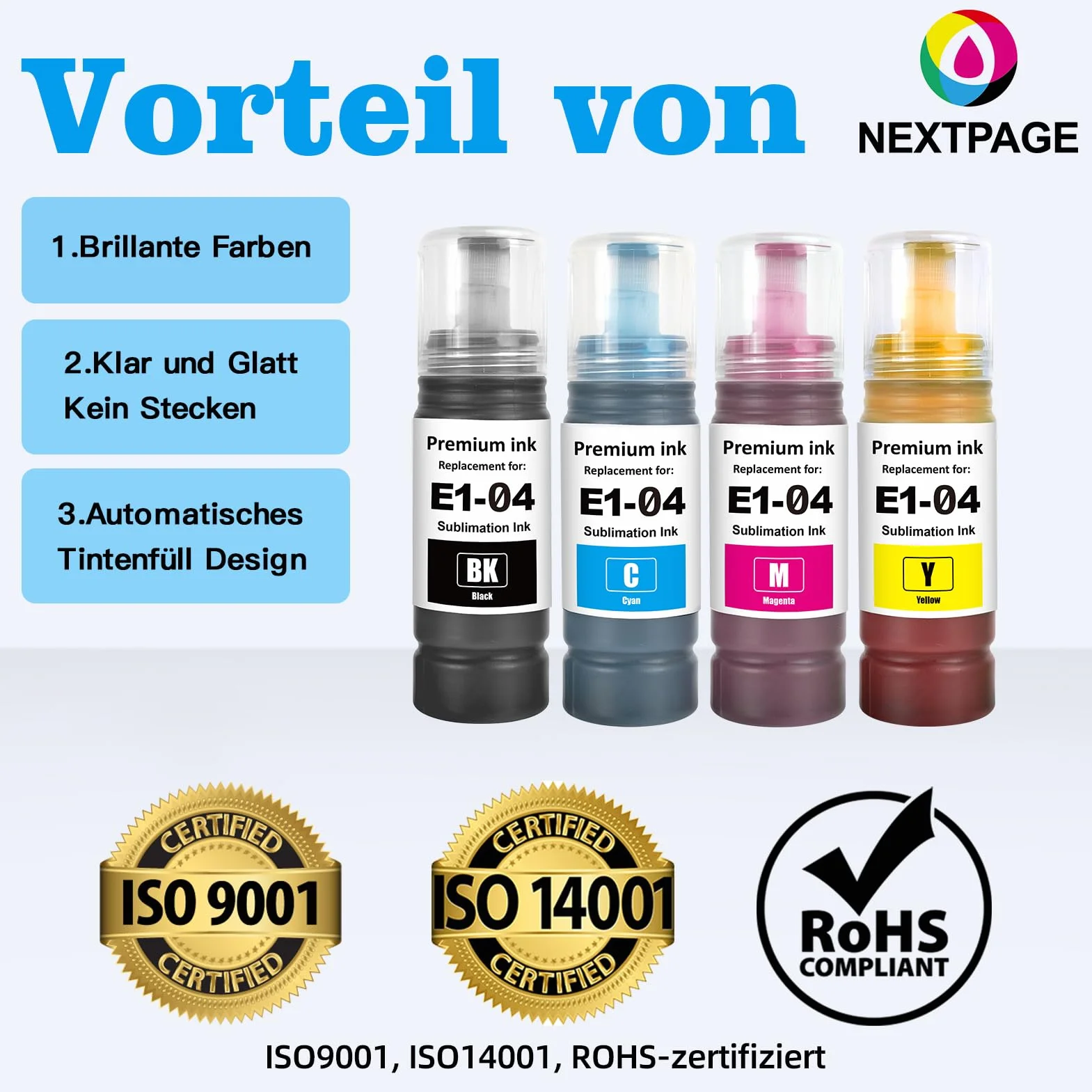 Nextpage Lot de 104 encres de sublimation compatibles Epson EcoTank ET-1810 ET-2710 ET-2711 ET-2712 ET-2714 ET-2715 ET-2720 ET-2721 ET-2726 ET-2810 ET-2811 ET-281 2 cartouches noires