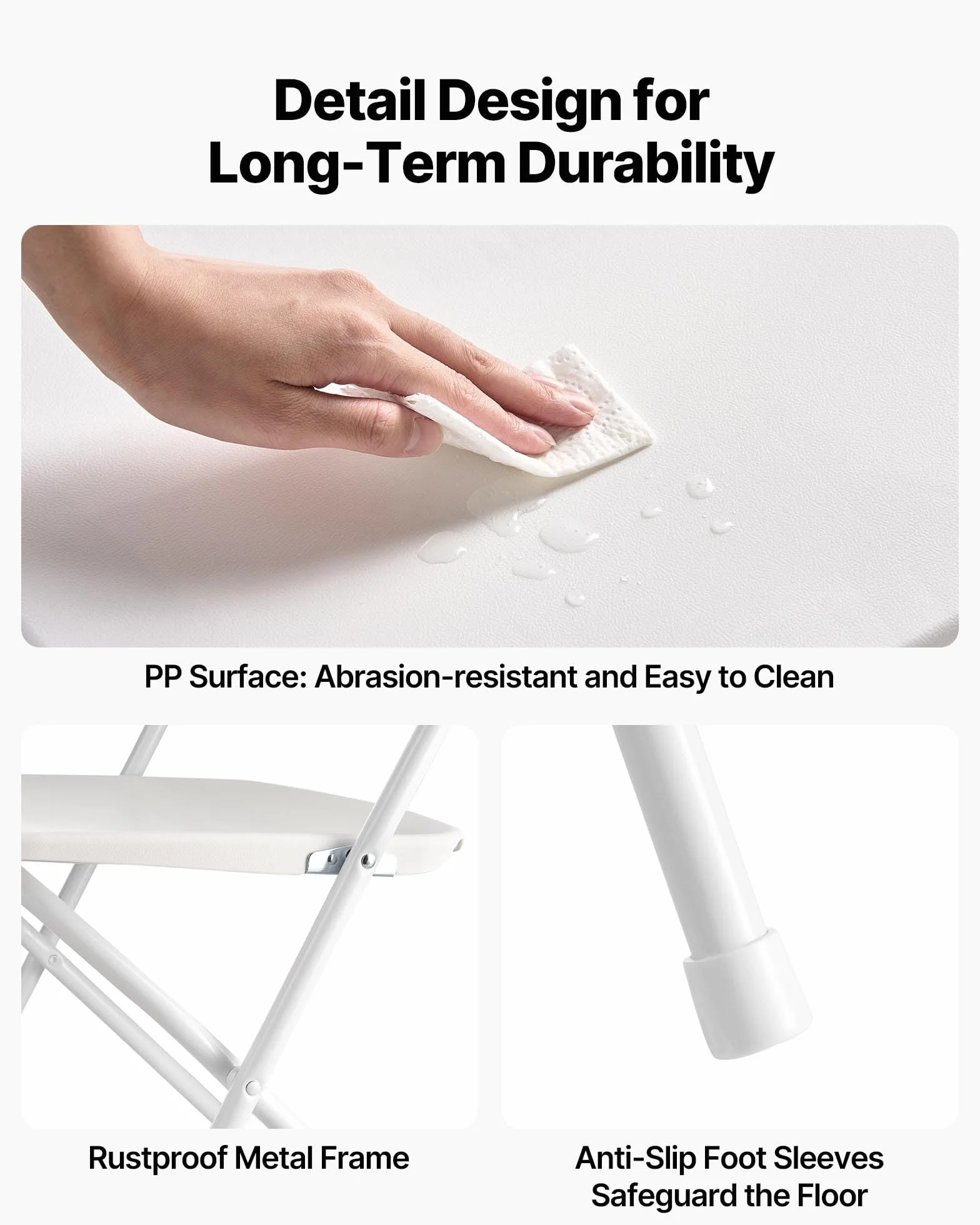 VEVOR Lot de 4 Chaises Pliantes Portables, Chaise de Salle à Manger en Plastique avec Cadre en Métal, Sièges Empilables pour Intérieur et Extérieur, Maison, Cour, Jardin, Fêtes, Événements, Blanc