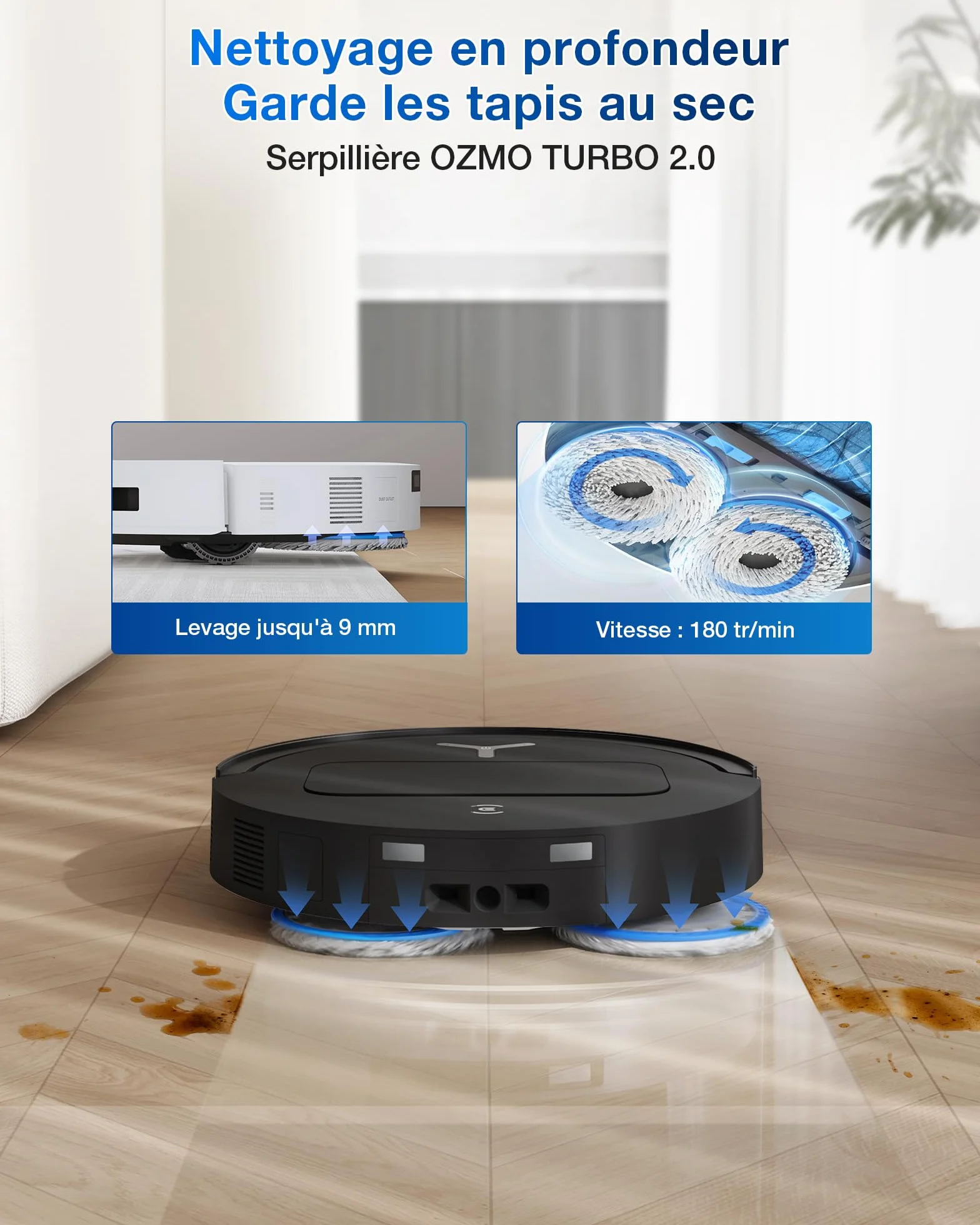 ECOVACS T50 Omni GEN2 Aspirateur Robot Station 21000Pa ZeroTangle 2.0 AIVI 3D 2.0 Lavage Eau Chaude 75℃ Ultra-Mince 81mm Noir