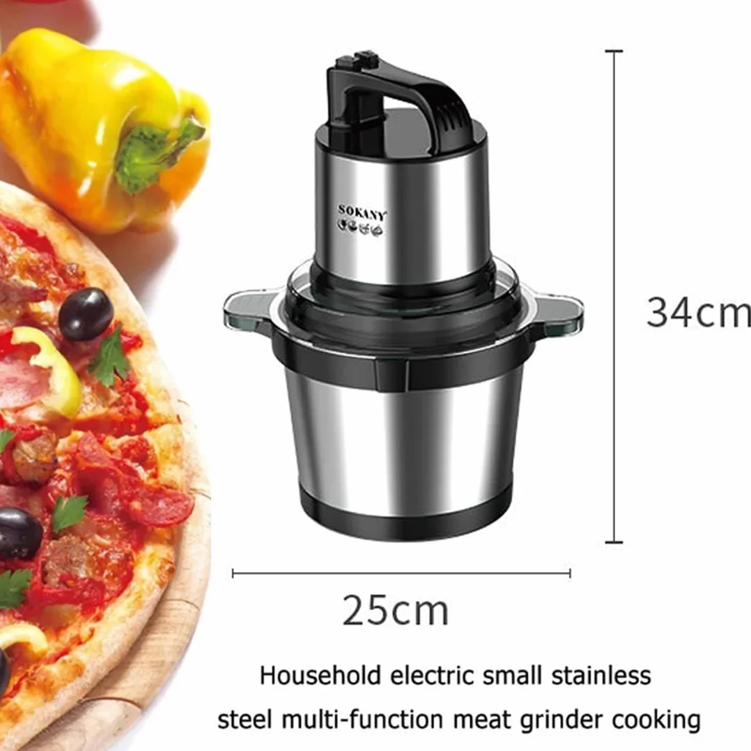 SOKANY Hachoir Électrique Mini hachoir a viande electrique Avec Bol Acier Inox, robot mixeur petit Avec 2 niveaux de vitesse et 4 Lames en inox (SK-7028, 800W, 4L)