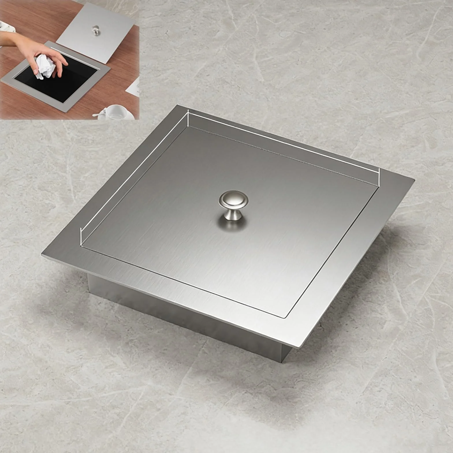 Couvercle de Poubelle Plan de Travail, Couvercle Uniquement, Carré Couverture de Poubelle en Acier Inoxydable(Silver)