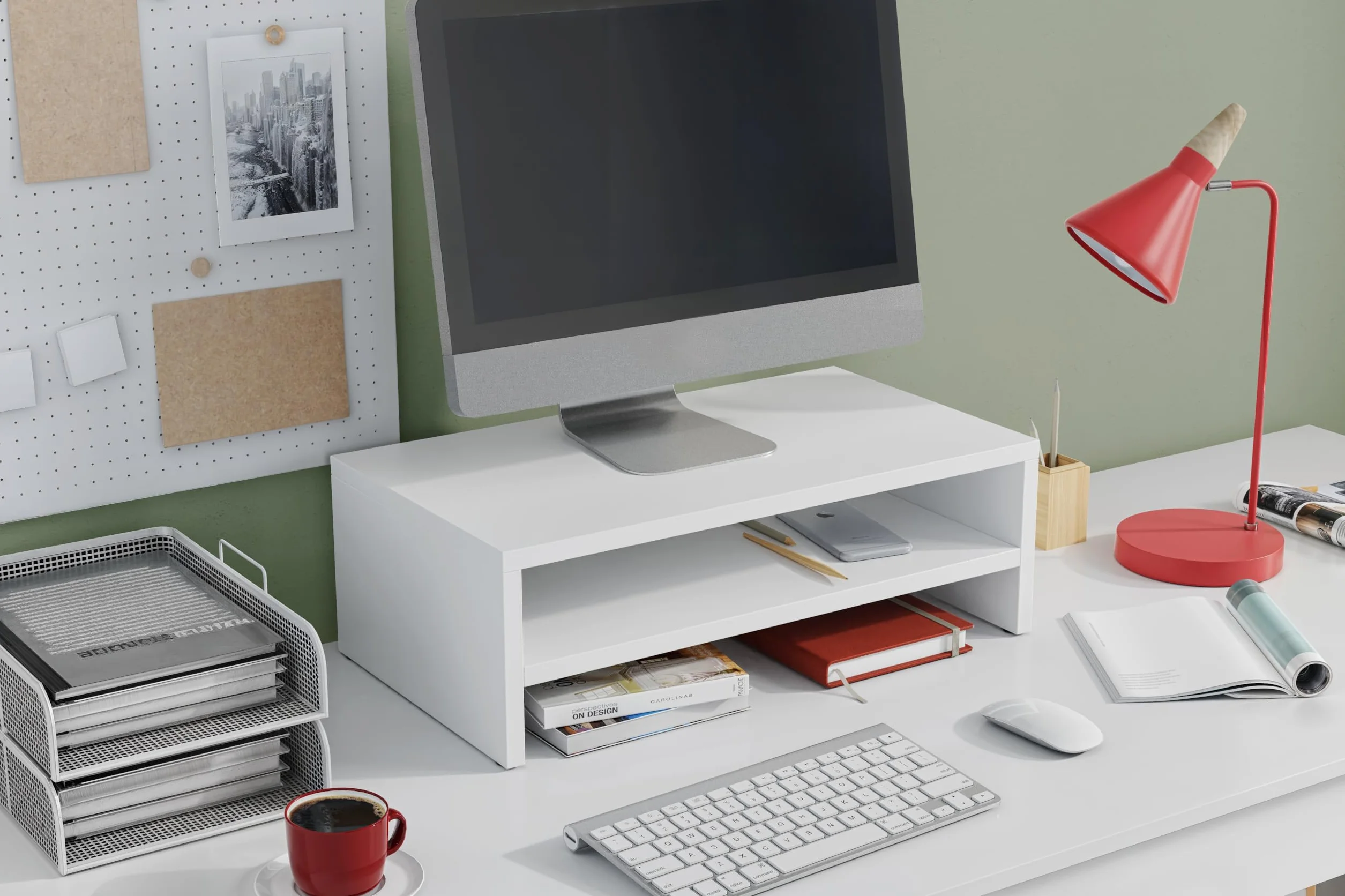 Stojak na monitor, 2 półki, Stojak na laptopa na biurko, Podstawka pod monitor, laptopa, drukarkę z półką, idealny do pracy w domu lub do biura, Biały