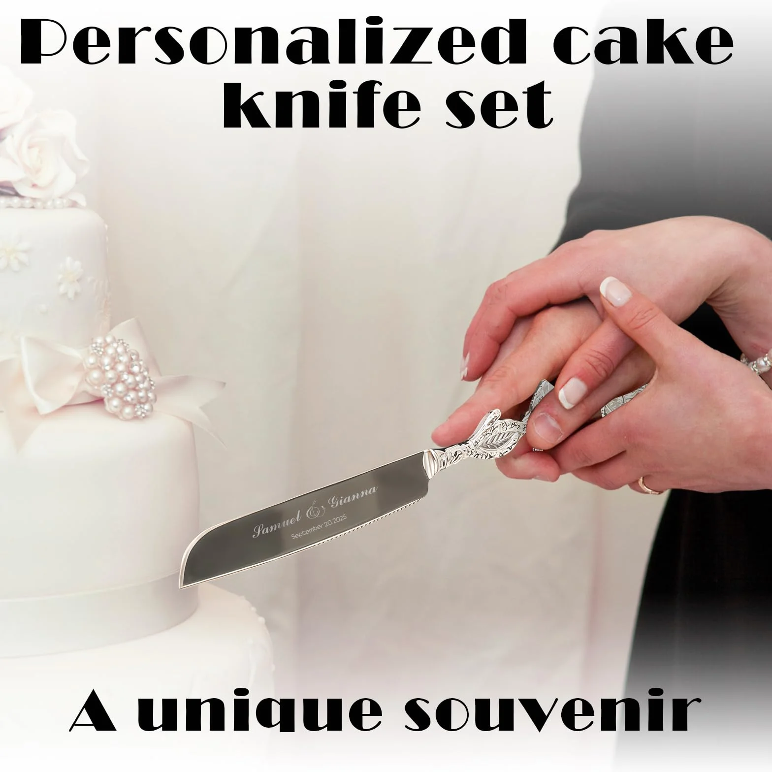 Service à gâteau mariage couteau pelle dorés personnalisés cadeau anniversaire