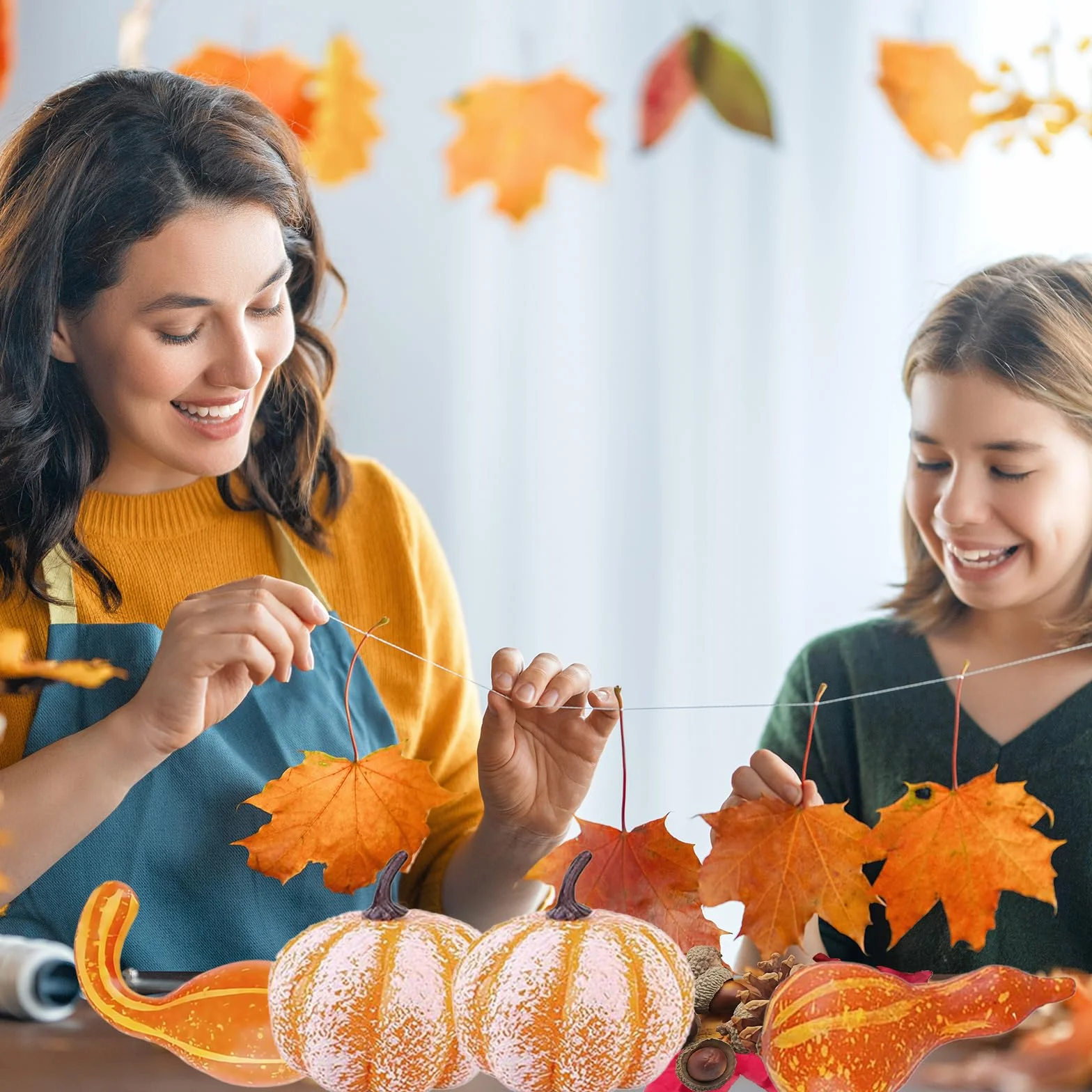 120Pcs Ensemble de Citrouilles Artificielles Décoration d'Automne Fausses Citrouilles Feuilles Pommes de Pin Gourdes Halloween Thanksgiving