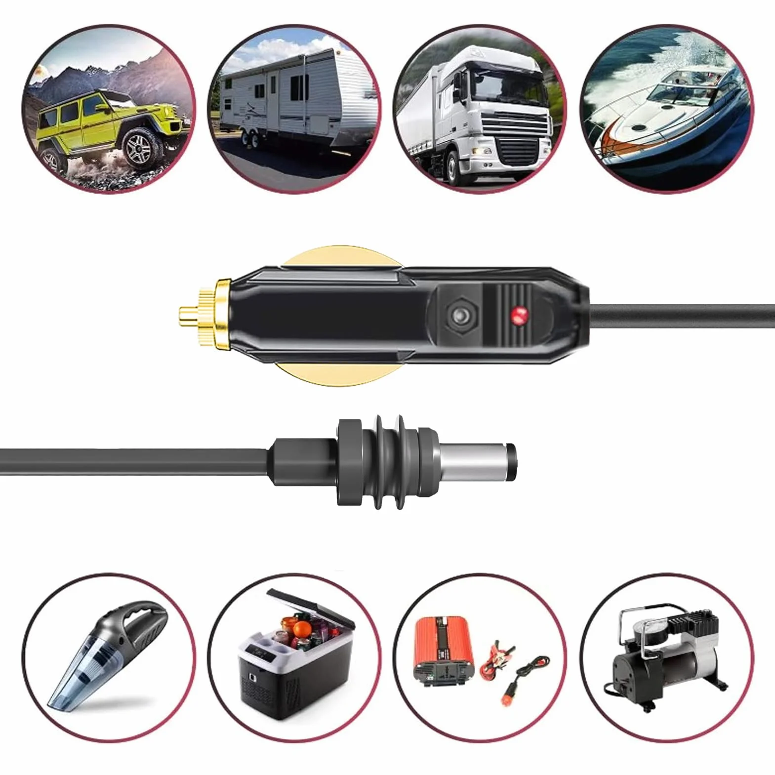 Kabel Zasilający Mini DC, Kabel Zasilający Samochodowy 12 V DC do Satelity, Kabel Zasilający ładowarki Samochodowej 18AWG IP68 do Samochodów Ciężarowych, Autobusów,