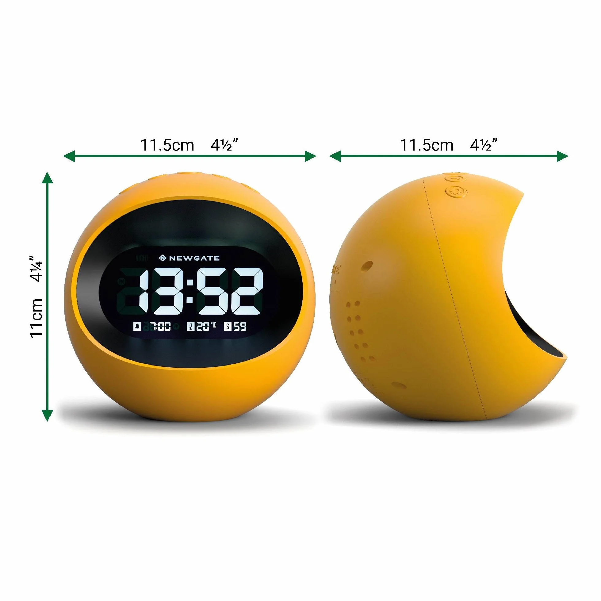 NEWGATE® Centre of The Earth réveil | Horloge LCD numérique rétro Ronde | Jaune | Idéal pour Chevet, Bureau ou étagère | Accessoire rétro pour Chambre à Coucher et Bureau