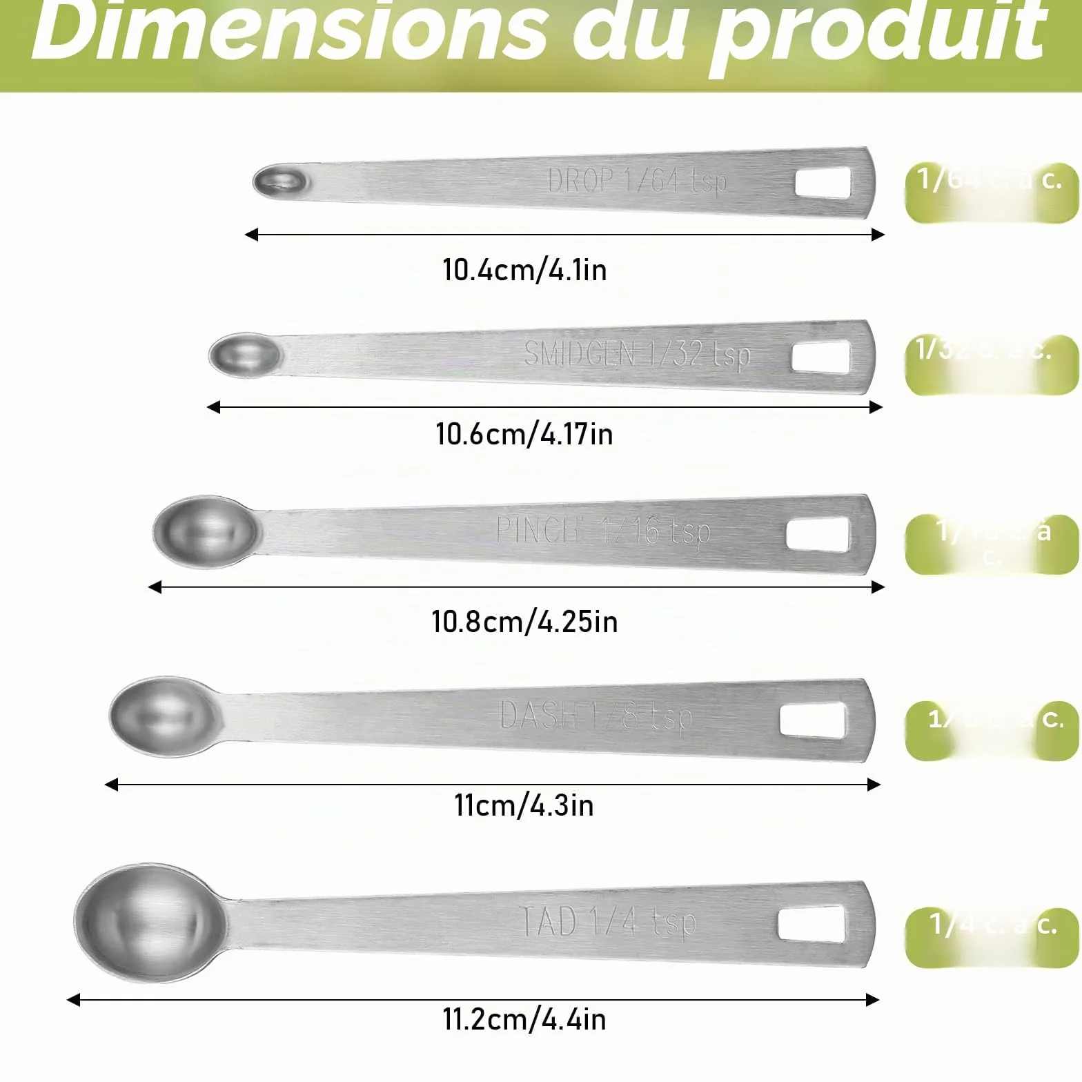 Cuillères à soupe en acier inoxydable lot de 5 - Petites cuillères à café graduées