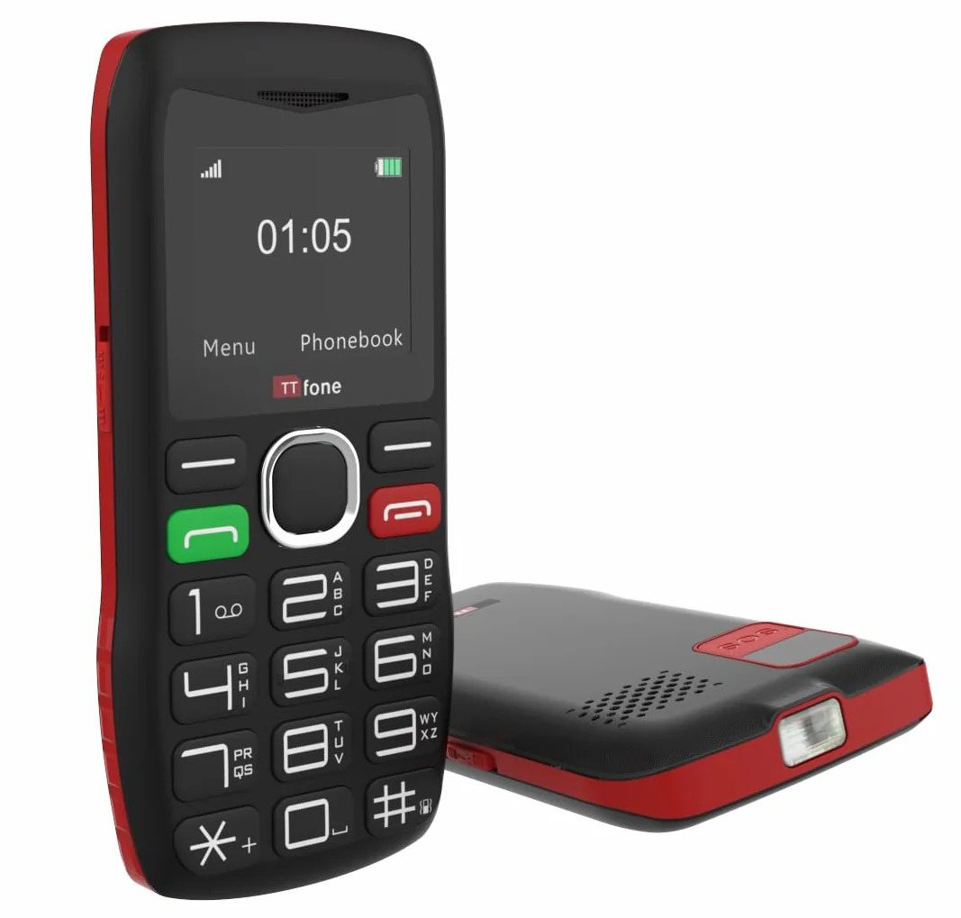 Telefon komórkowy dla seniorów, duże przyciski i przycisk SOS, czarny (z kablem USB)