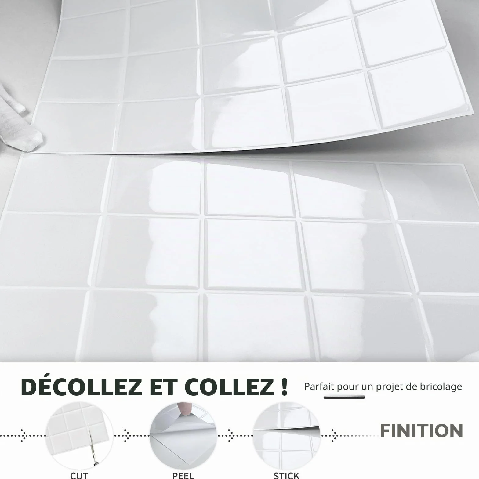 DEWOO Carrelage Adhésif Mural Blanc 30.5x30.5 cm 10 Pièces