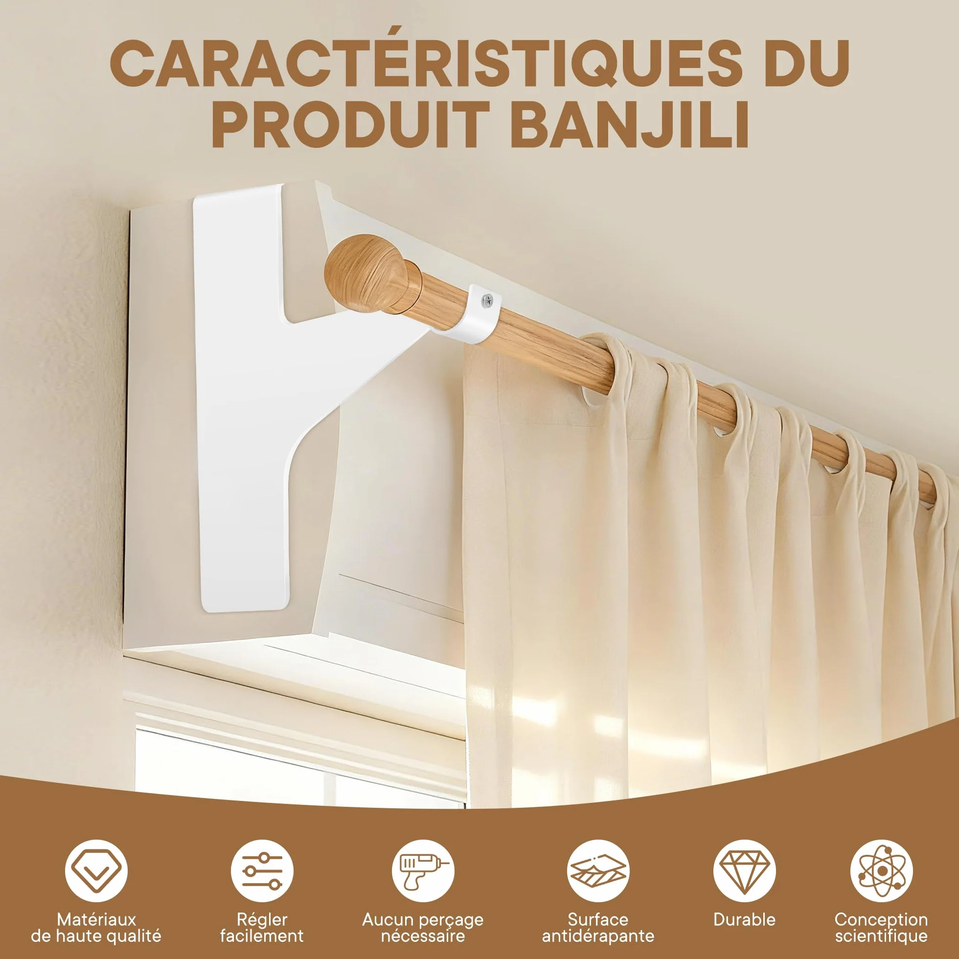 Support Tringle Rideau Sans Perçage Ultra-Résistant Métal 19-28 mm Blanc 2 Supports