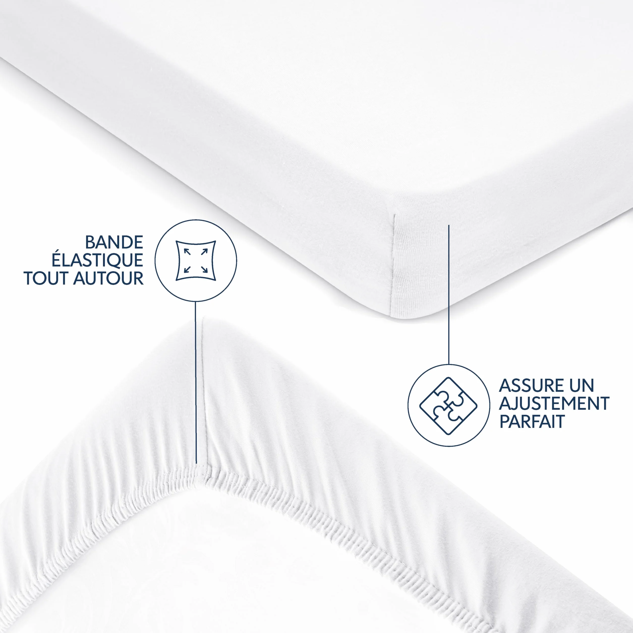 Dreamzie Housse de Matelas 160x200 cm Jersey Coton Premium Oeko-Tex Blanc