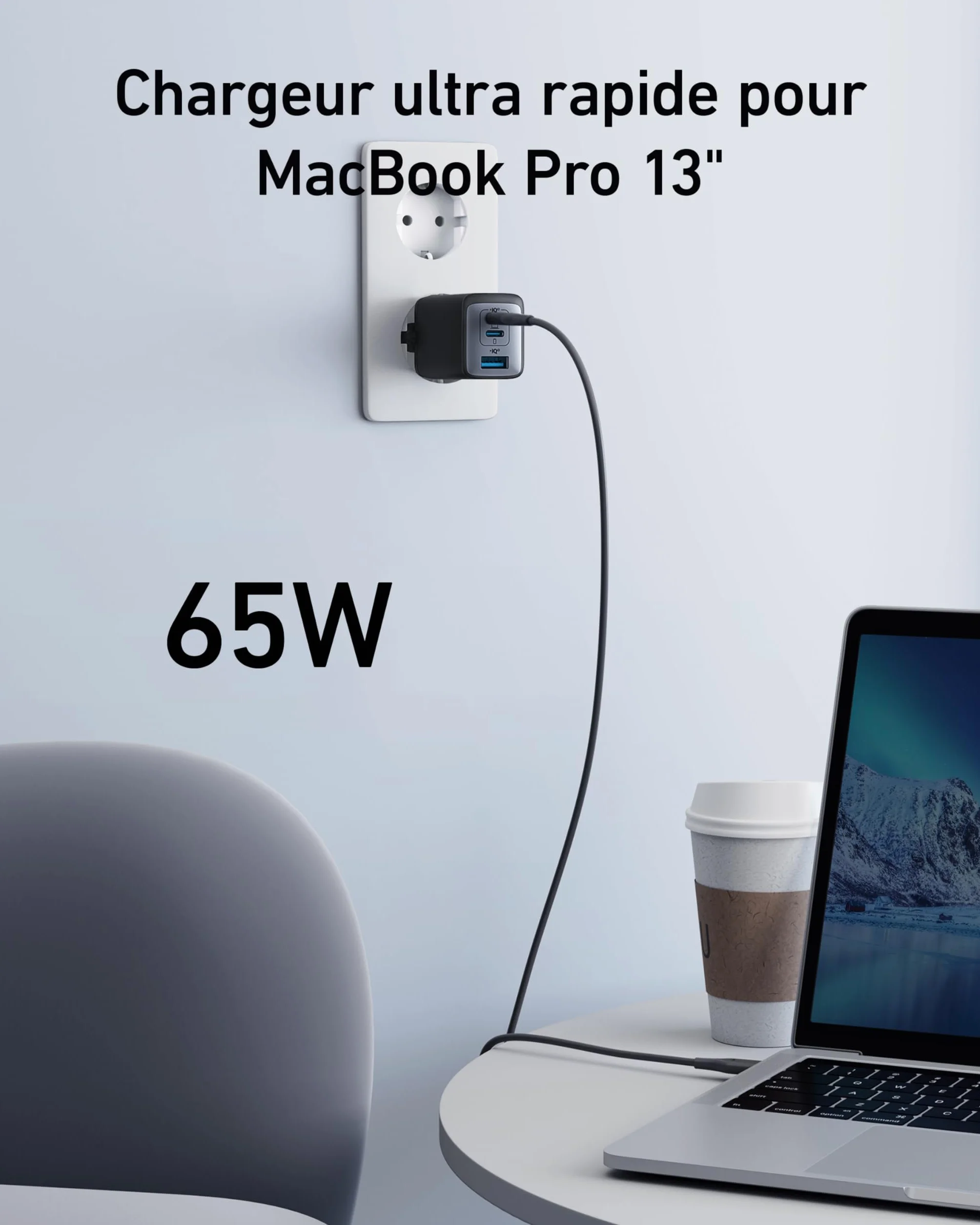 Anker Chargeur USB C Nano II 65 W Station 3 Ports PPS Rapide Bloc d'alimentation Compact