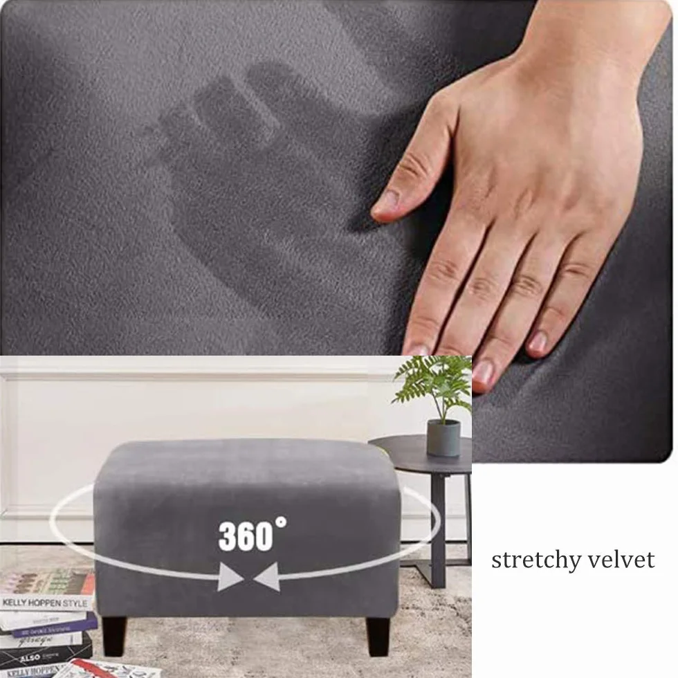 Housse de Pouf Carré Velours Extensible Noir