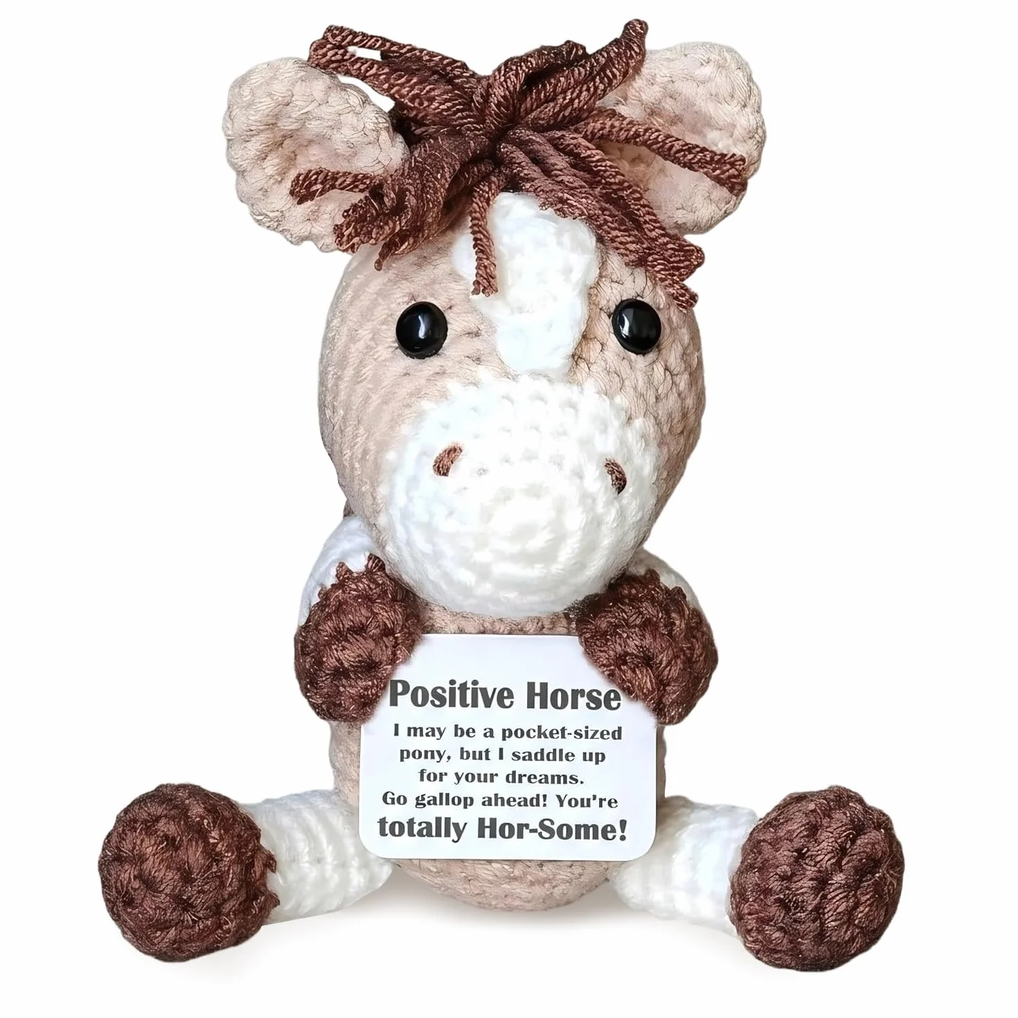 Poney porte-bonheur Hug Mutmacher avec carte You're Hor-Some, décoration amusante au crochet, cadeau anti-stress pour les fans de chevaux