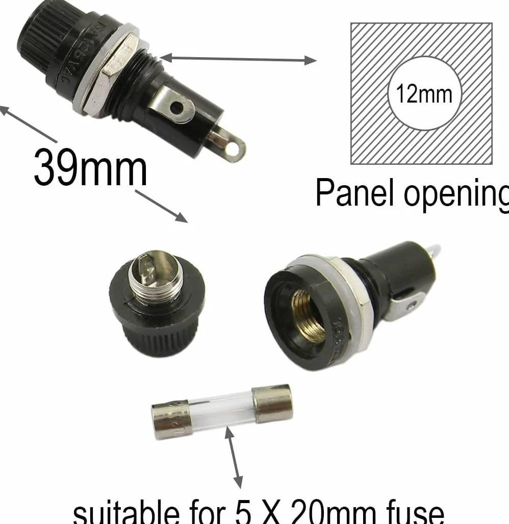 Gebildet 10sztuk 5 x 20mm Uchwyt Bezpiecznika AC 10A 250V Czarny uchwyt Bezpiecznika z Zakrętką Srubową Montowany na panelu