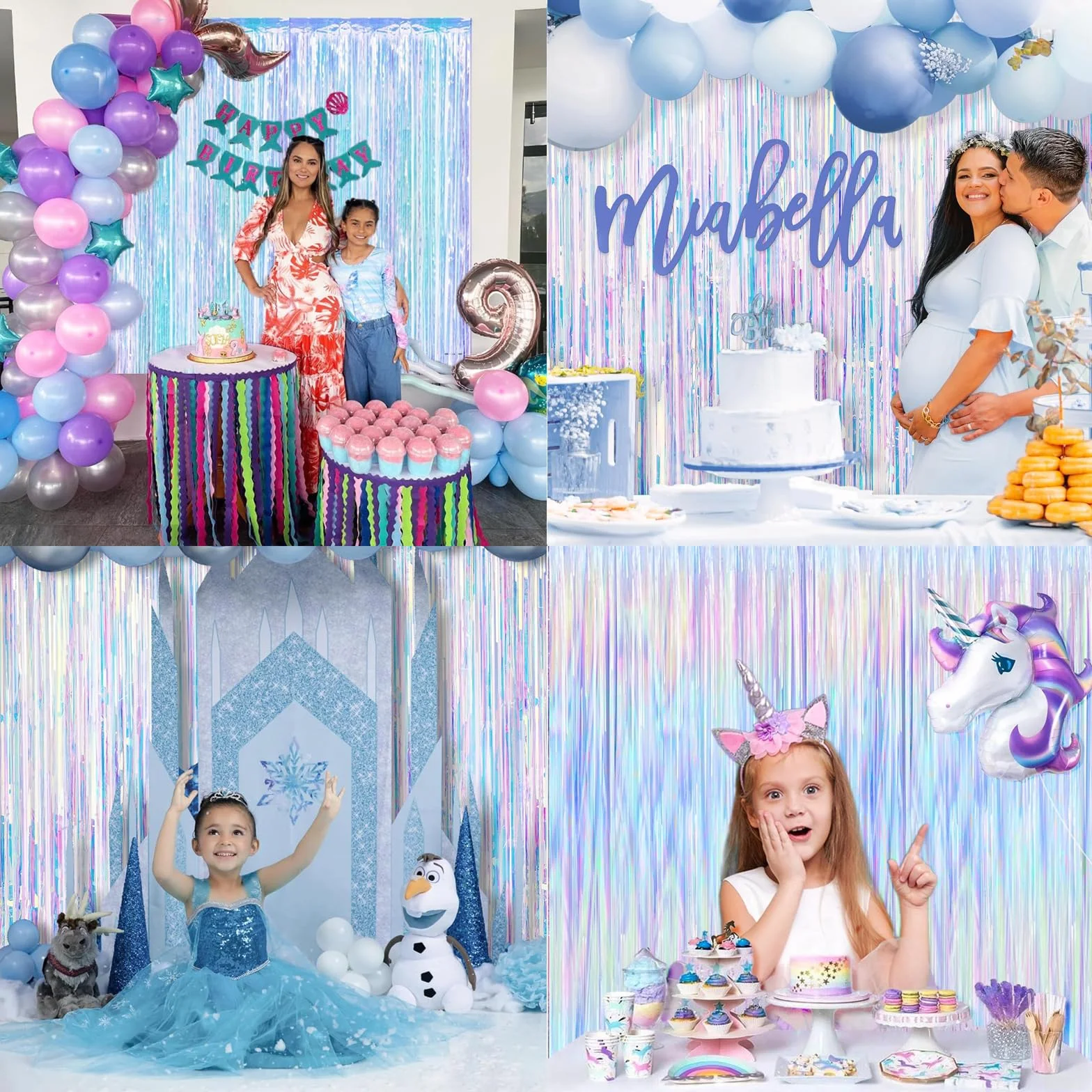Lot de 2 rideaux à paillettes métalliques scintillants pour fenêtre anniversaire