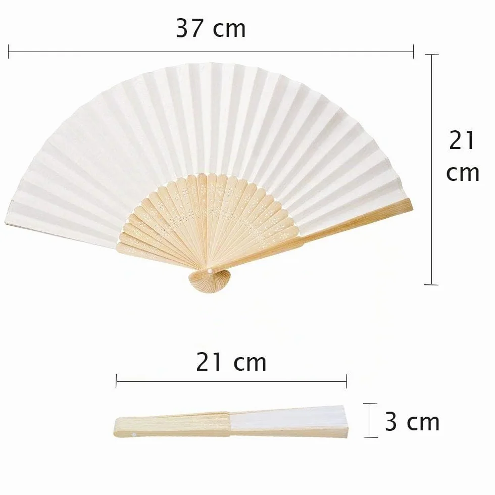 OLILLY - 50 Eventails Blancs en Papier et Bambou pour Invités - Mariage, Fête, Evènement en Extérieur... (Blanc, 50 Eventails)
