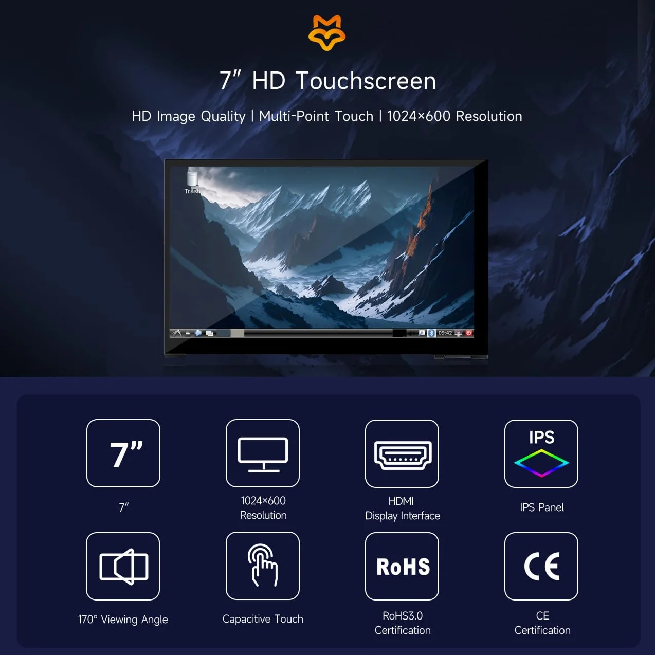 LUCKFOX przenośny ekran dotykowy 7" 1024 x 600 IPS monitor LCD, drugi 5-punktowy ekran dotykowy Plug and Play