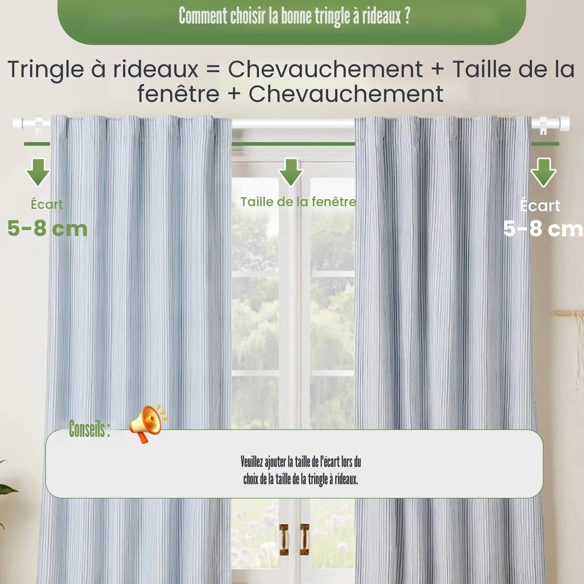Barre à Rideaux Extensible Blanc 63-183cm 16mm avec Embouts Simples et Supports