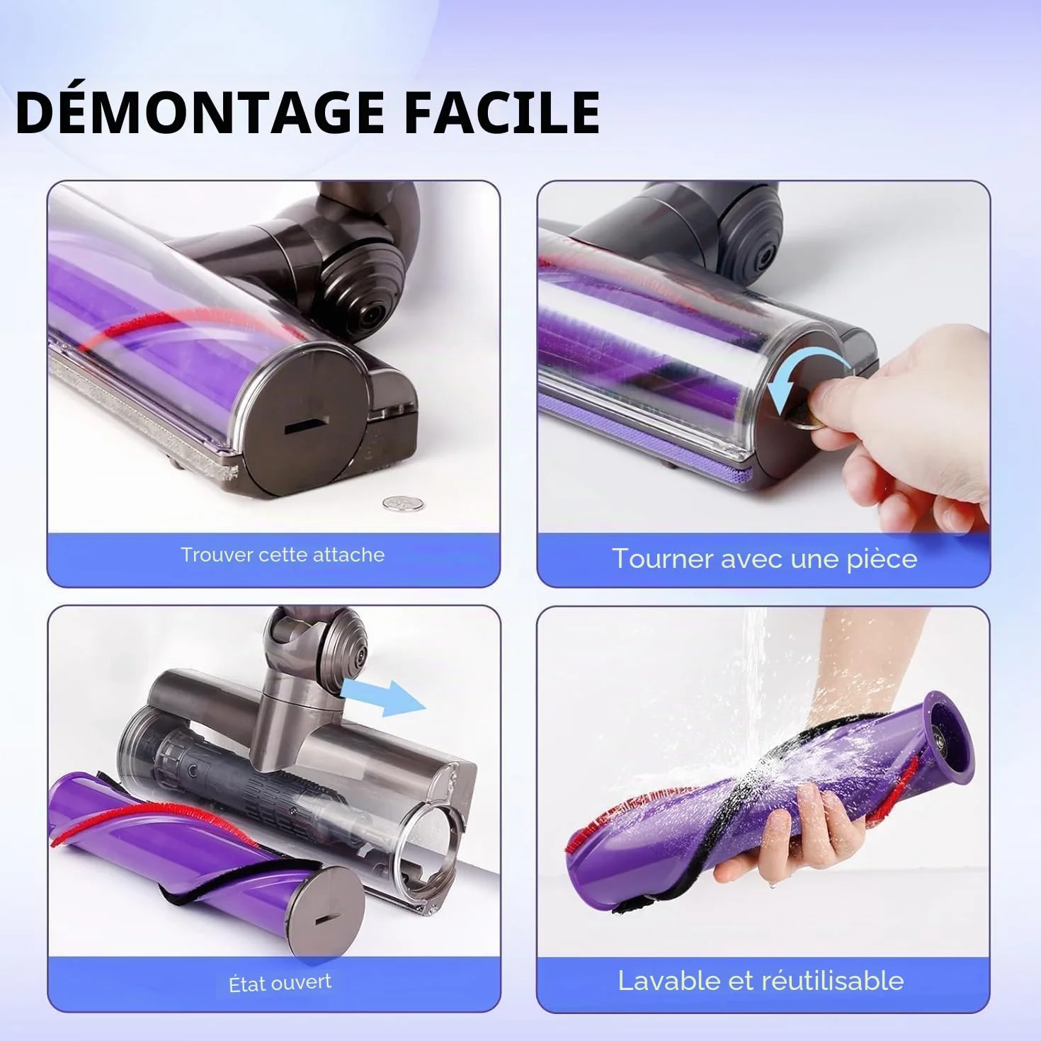 Tête de Brosse Dyson V7 V8 V10 V11 V15 SV10 SV11 SV12 SV14 pour Tapis et Sols Durs