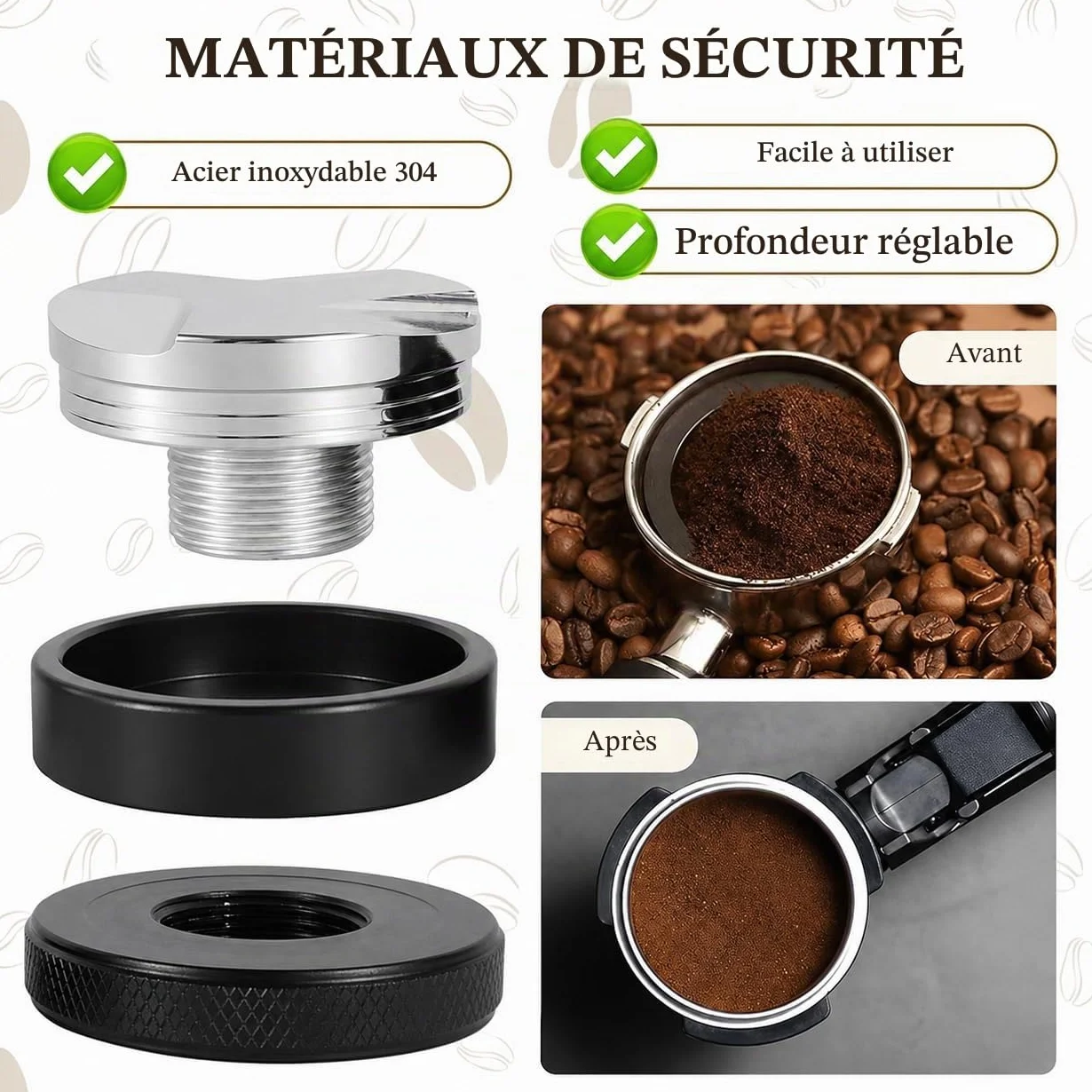 Lot de tampons à expresso de 51 mm avec aiguille à expresso, tampon à café avec distributeur de tamper, anneau de dosage de 51 mm, agitateur à expresso, aiguilles, mélangeur à café, écran
