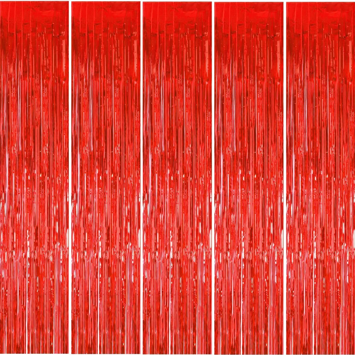 Rideau Métallique de Frange Rouge 1x2m Tinsel Décoration Fête Anniversaire Mariage