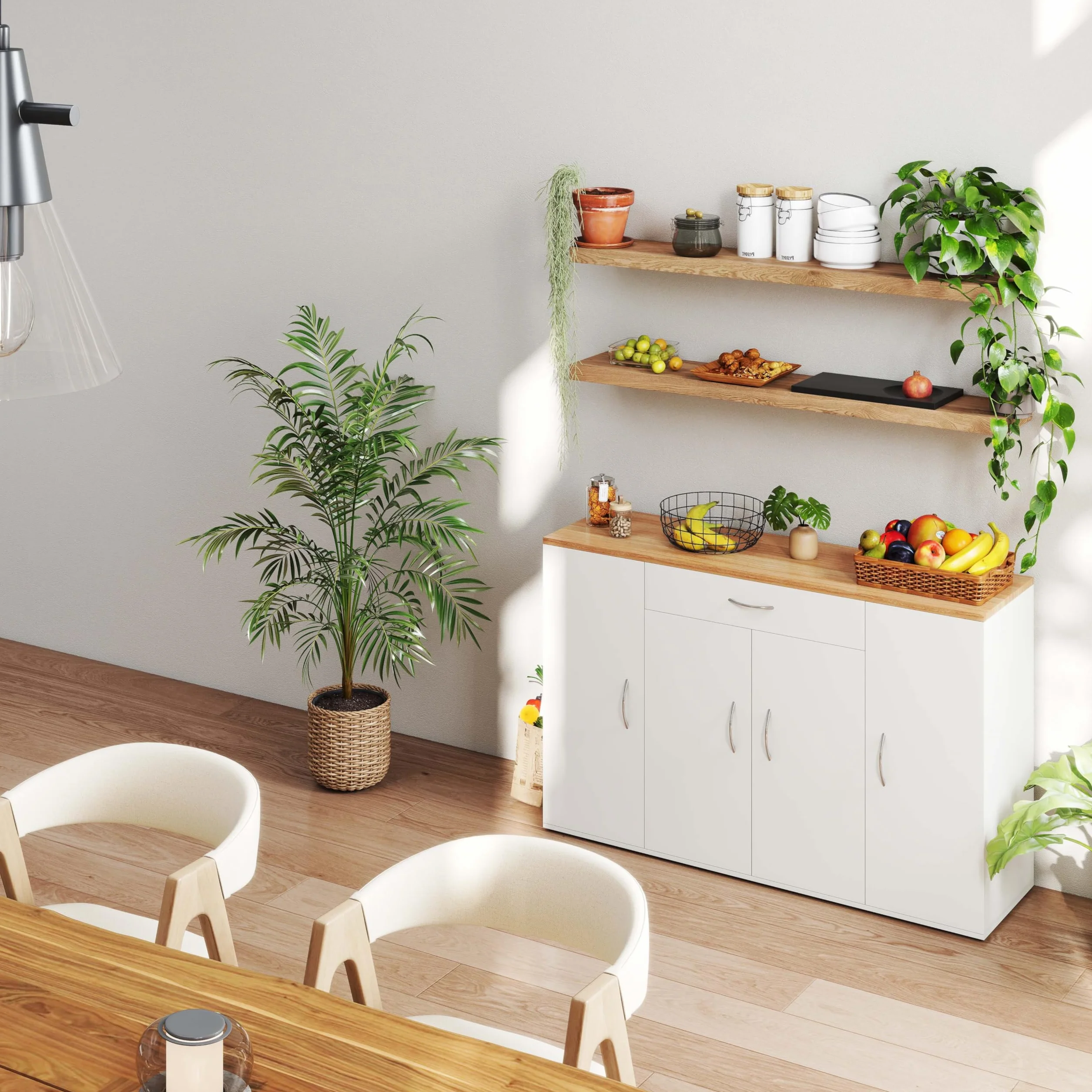 Meuble Cuisine Rangement Plan de Travail Cuisine Buffet Cuisine Blanc 110 x 30 x 70 cm avec Tiroir et 4 Portes Meuble Bas Cuisine Meuble Rangement Cuisine Salle à Manger Salon Armoire