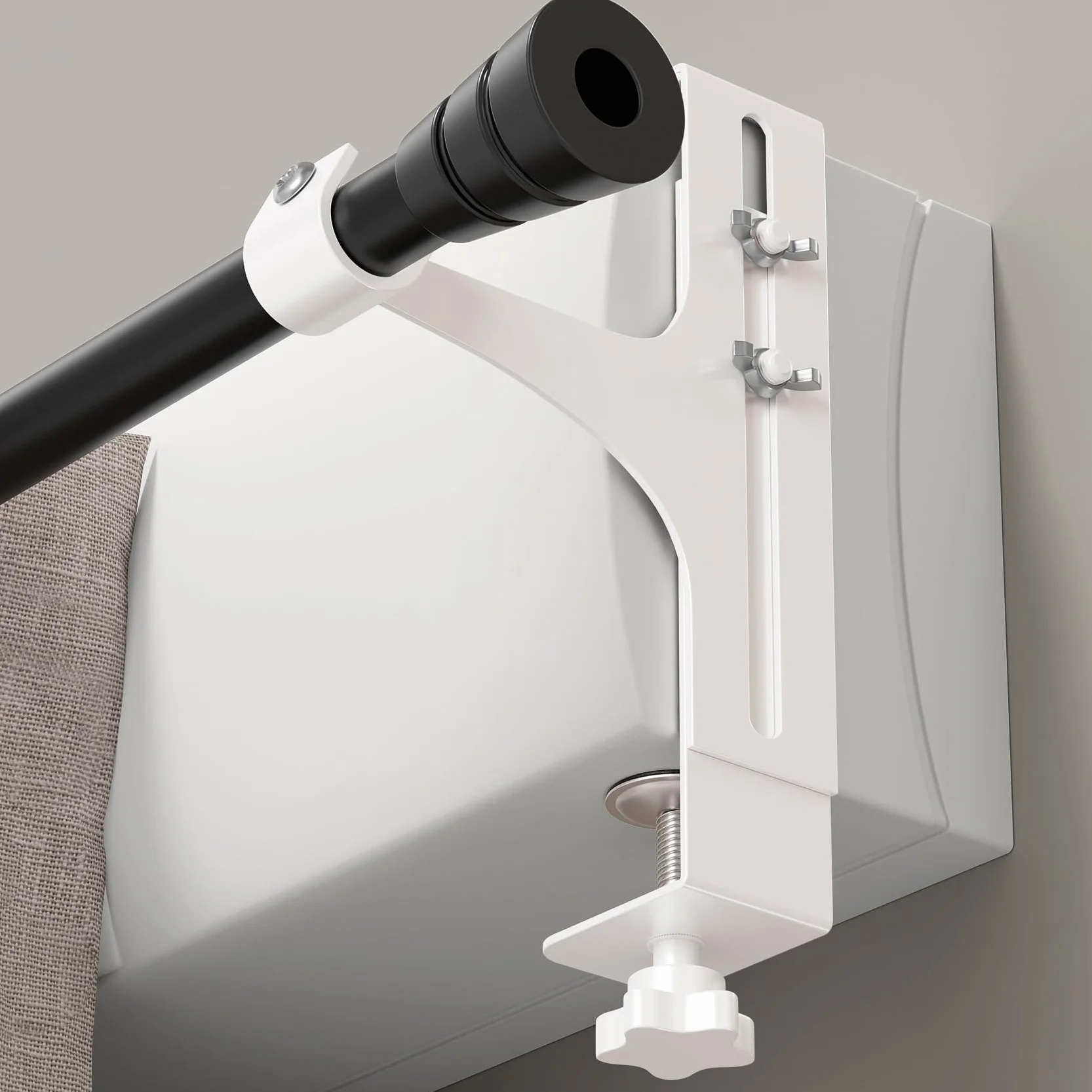 Supports de Tringle à Rideaux sans Perçage Lot de 2 - Fixations Universelles Métal Blanc pour Coffre de Volet Roulant ou Fenêtre