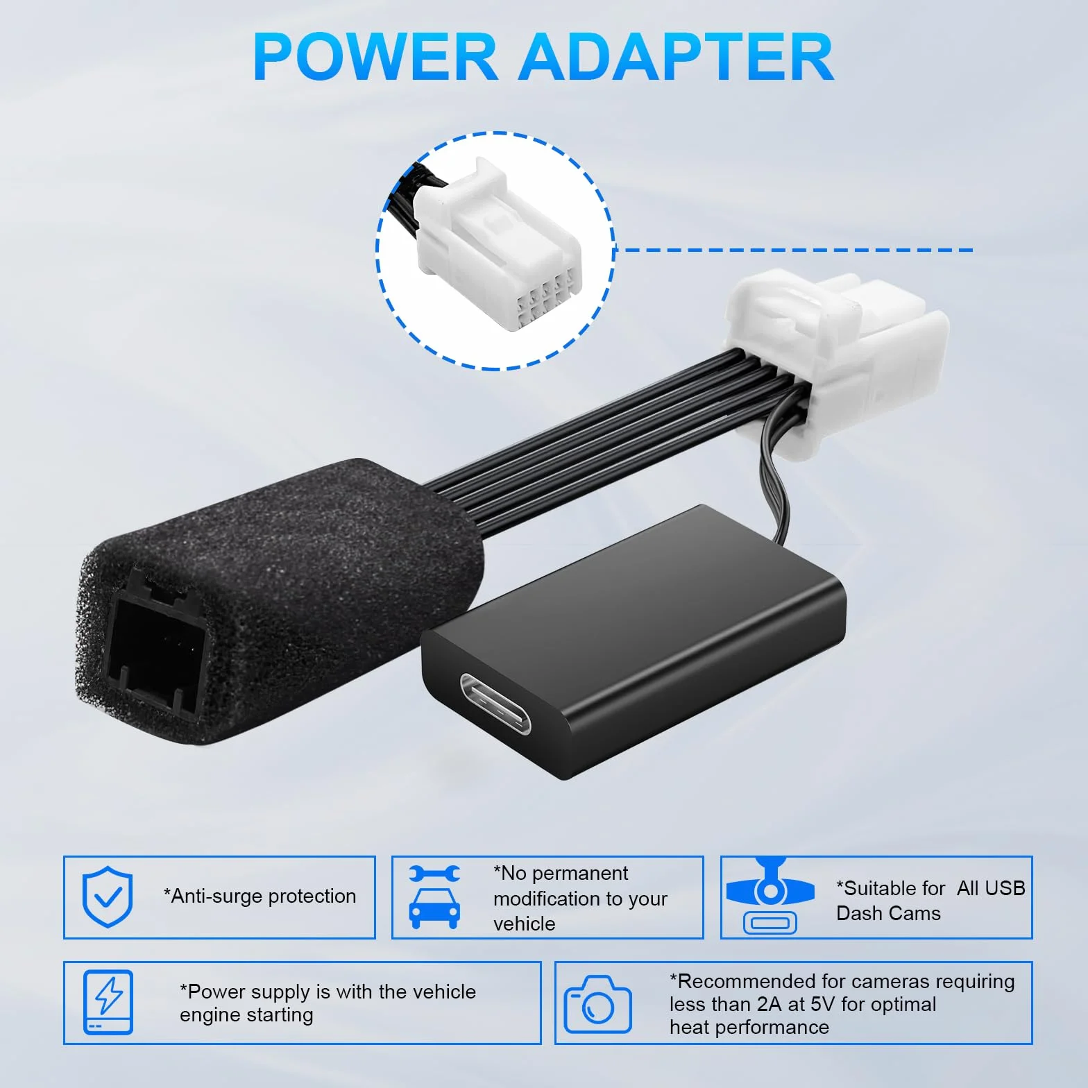 Dashcam Power Adapter 10 Pin (Model A) Custom for Mazda, 6 CX3 CX5 CX5 CX9 CX30 CX50 MX30 and More with Auto-dimming Rearview Mirror, Easy to Install