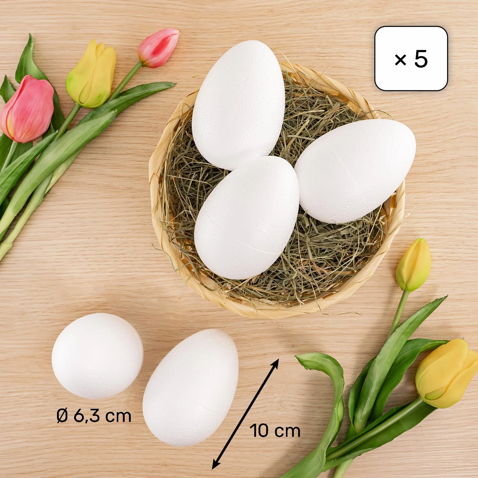 Œufs en polystyrène 10 cm lot de 5 pour décoration de Pâques