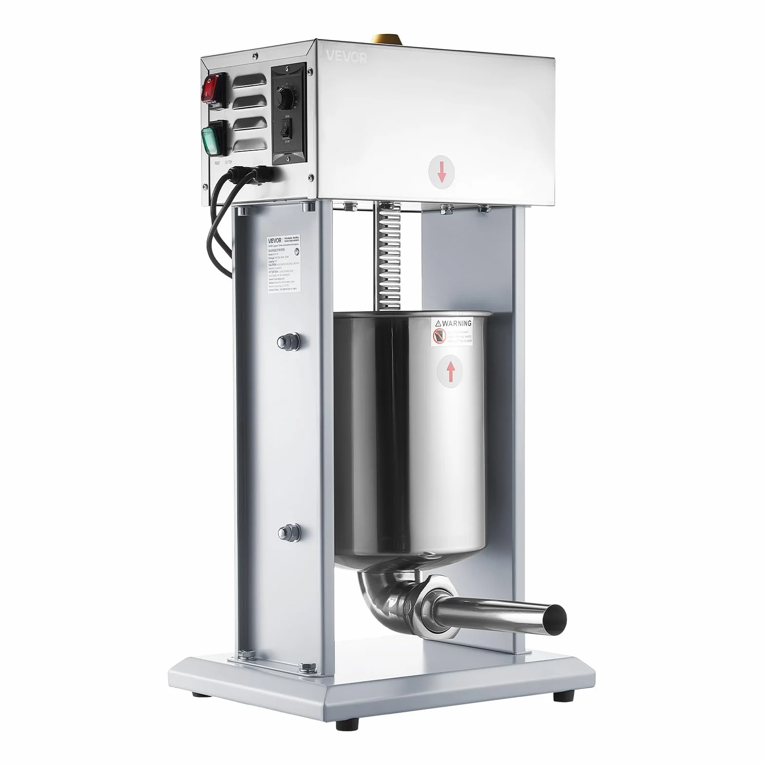 VEVOR Poussoir à Saucisses Électrique 10 L, Machine à Saucisses Verticale en Acier Inoxydable, pour Saucissons Restaurant Supermarché Boucherie, Réglage Continu de la Vitesse, 4 Tubes de Remplissage