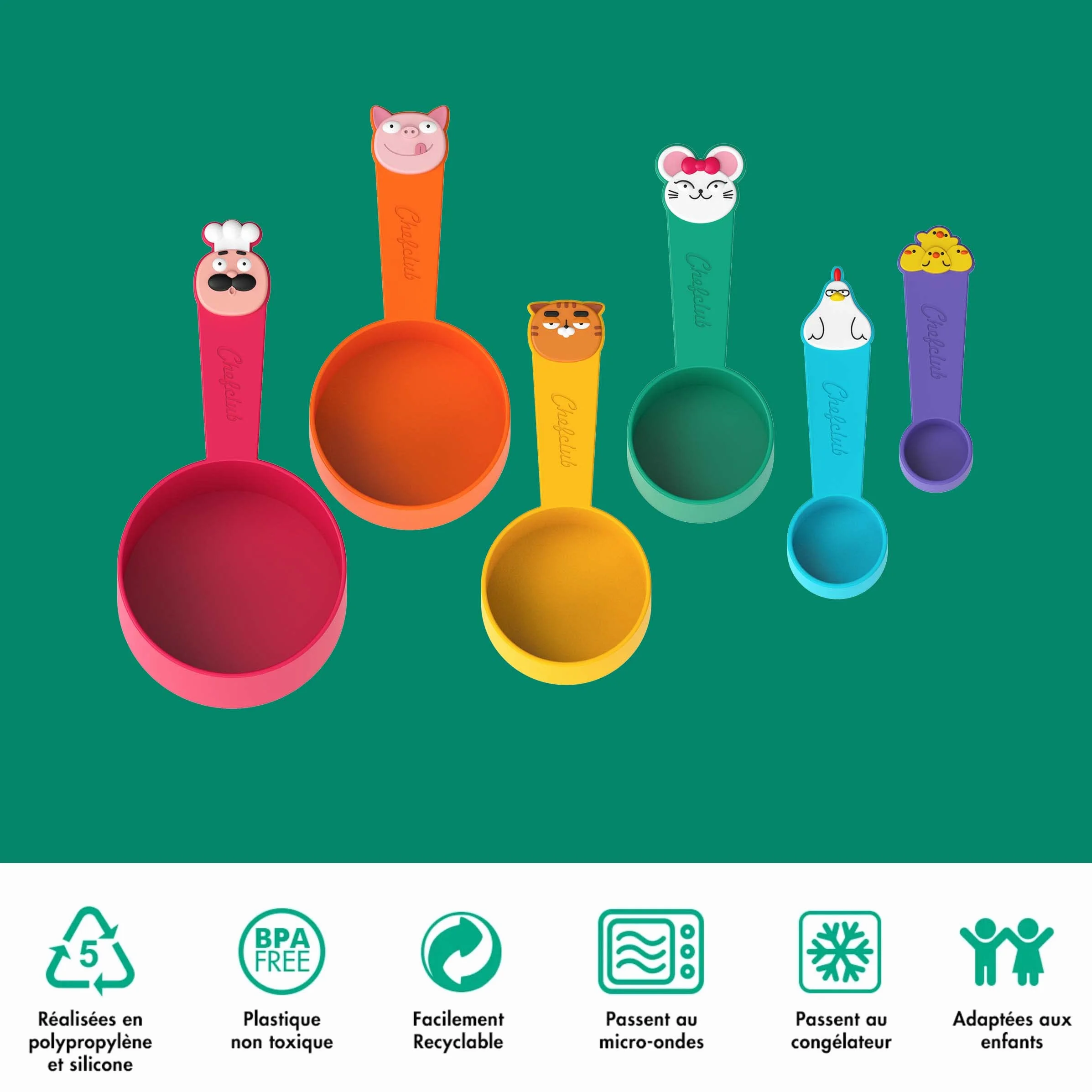Chefclub Kids Ustensiles Cuisine Enfant Tasses Doseuses Ludiques Mesurer Jeu Apprendre 4 ans