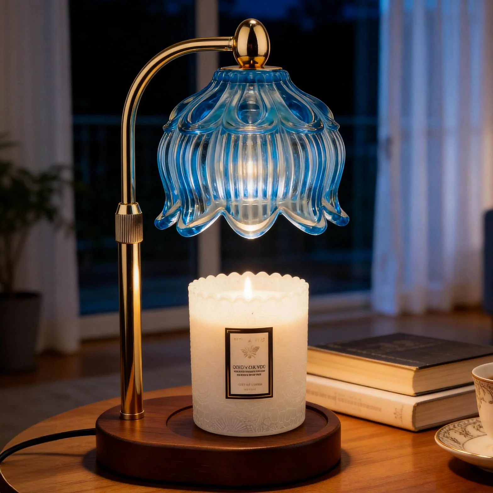 Lampe Chauffante Électrique pour Bougies Parfumées - Timer & Dimmer, Décoration Vintage avec 2 Ampoules Cadeau Noël, Anniversaire & Maison (Bleu)