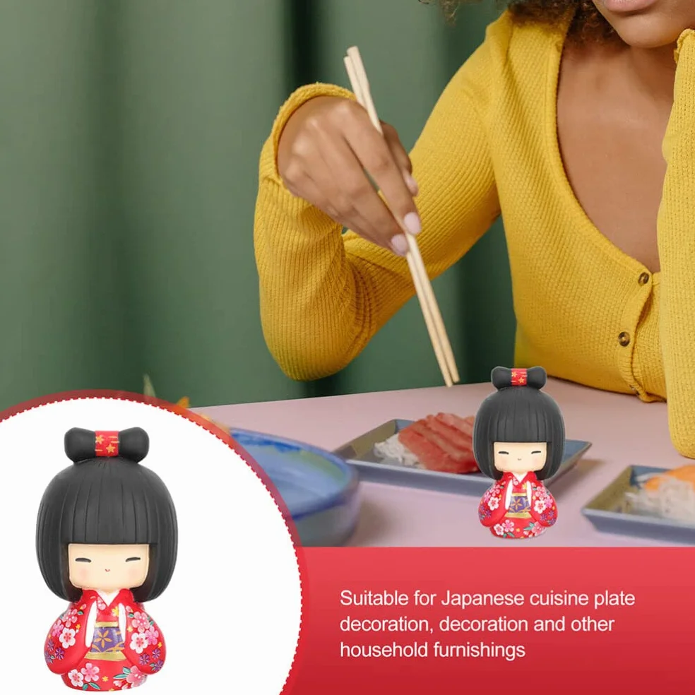 Veemoon Statue Japonaise Kokeshi Kimono Poupée DéCoration Table Résine Cadeau Artisanale