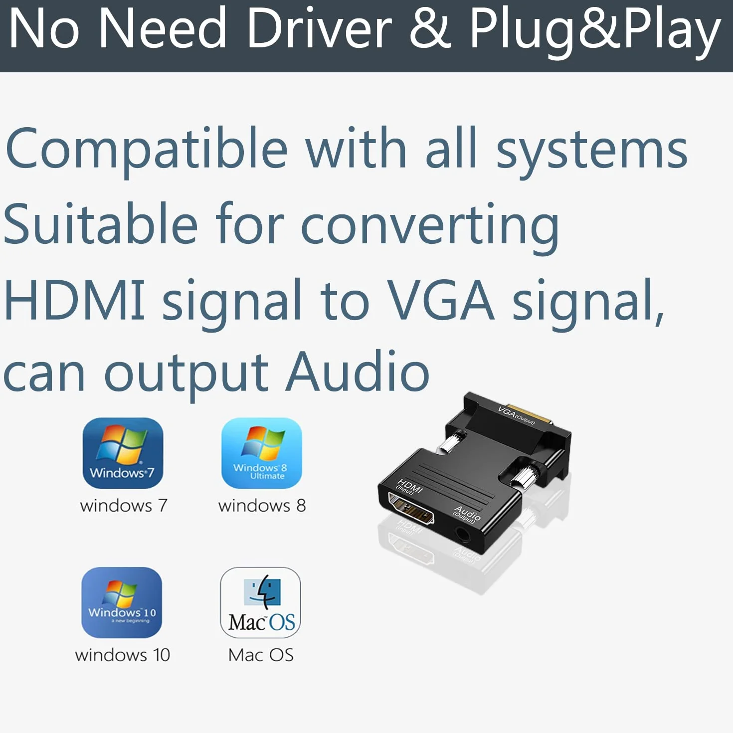 Adapter HDMI na VGA 1080P 60Hz z Kablem Audio 3,5 mm - Konwerter Kompatybilny z Pamięcią Roku, PC, Projektorem, Monitorem i Nie Tylko