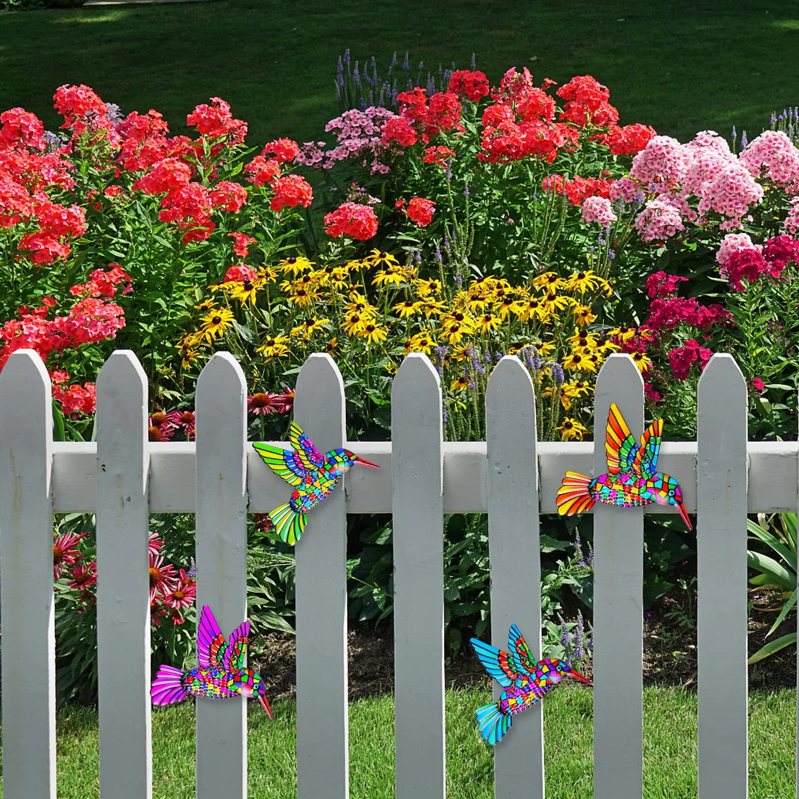 OFFCUP Métal Colibri Décoration Murale, 4PCS Sculpture en Fer, Mur Art Colibris Suspendues pour Jardin Maison