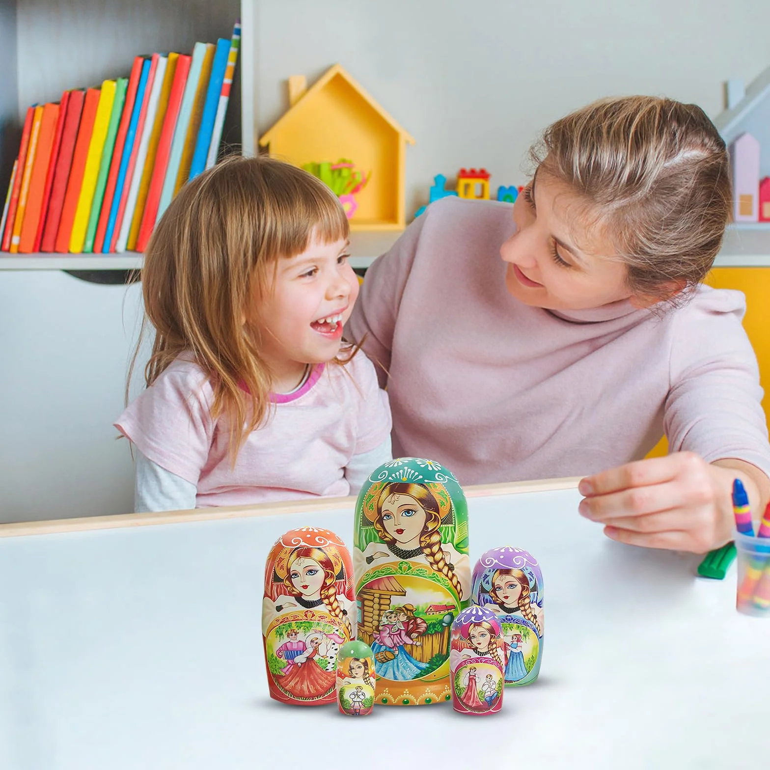 Lot de 7 poupées Matriochka multicolores en bois traditionnelles russes Babushka pour enfants
