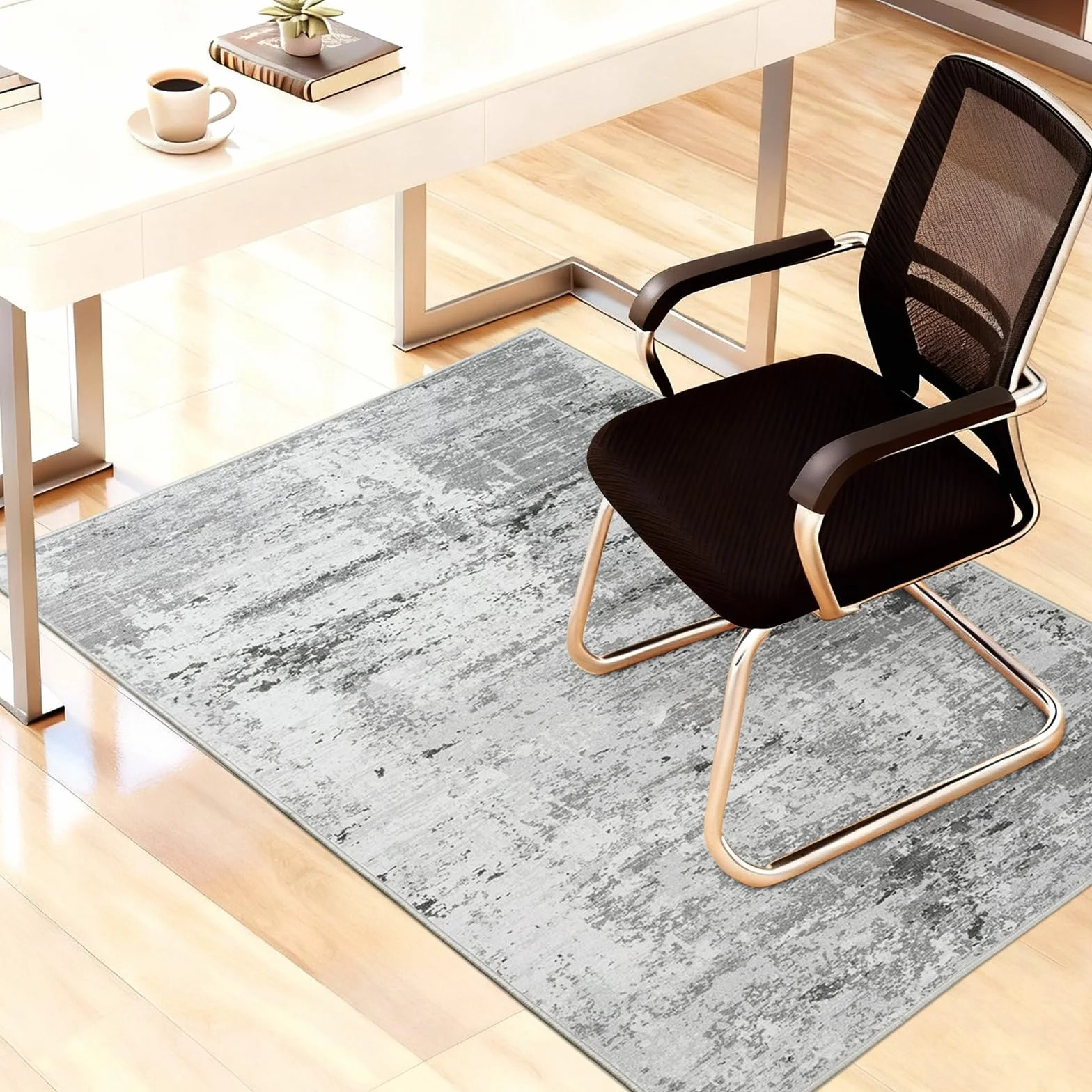 Cekene Tapis Chaise de Bureau de Bureau pour Plancher en Bois Dur Gris 120x150cm Antidérapant Protection Sol Chaise Bureau Abstrait Tapis Gaming Sol pour Chaise Roulante