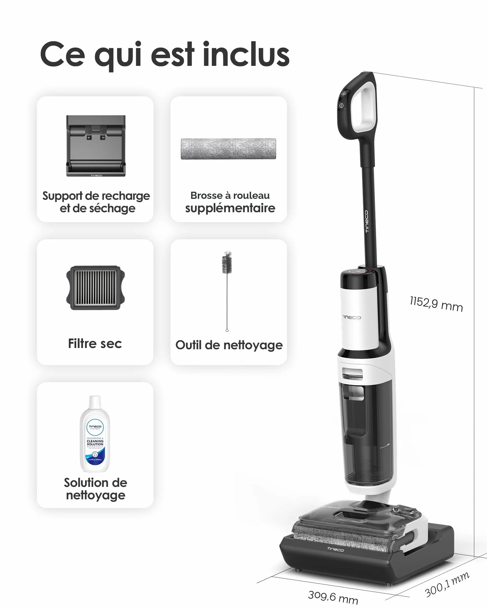 Tineco Floor One Stretch S6 Aspirateur Laveur, Sec et Humide Intelligent, 180° Plat, 70℃ Flashdry 5 Min, 40 Min Autonomie