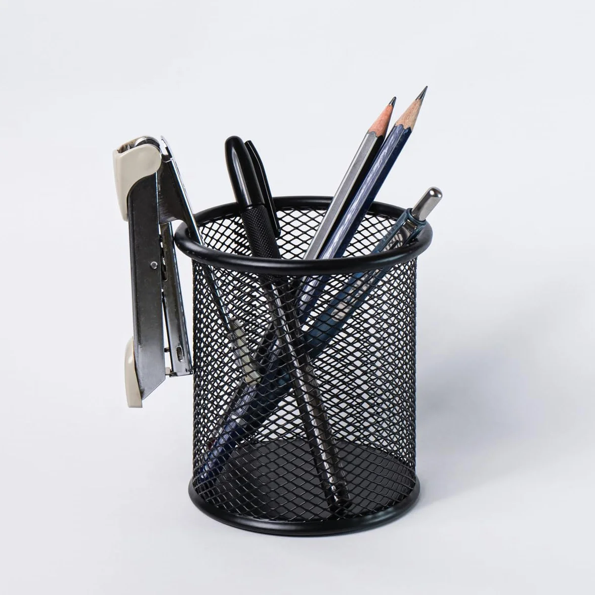 Waytex Lot de 6 Pots à Crayons de Bureau en Métal Mesh Noir