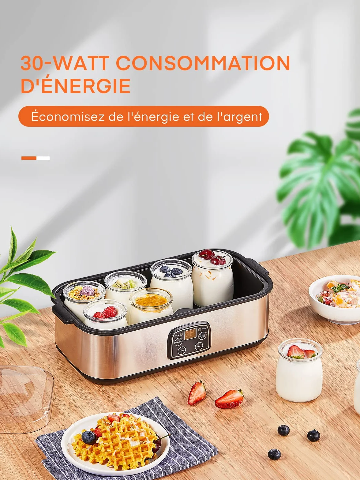 Yaourtière 8 Pots, 180ml Pot en Verre avec Couvercle, Yaourtière avec Écran Numérique, Thermostat Réglable et Minuterie, Arrêt Automatique, Idéal pour Famille et Yaourts Faits Maison