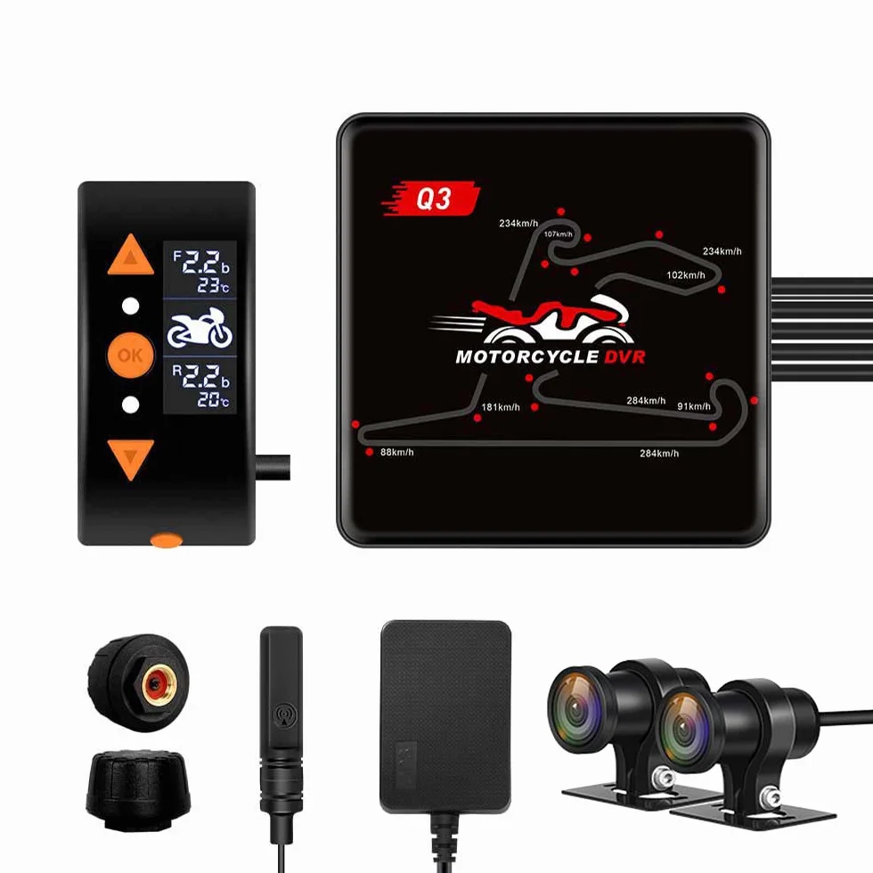 Vsystemo WiFi Motocyklowy tachograf HD 1080p przednia i tylna wodoodporna kamera DVR (Czarny Q3)