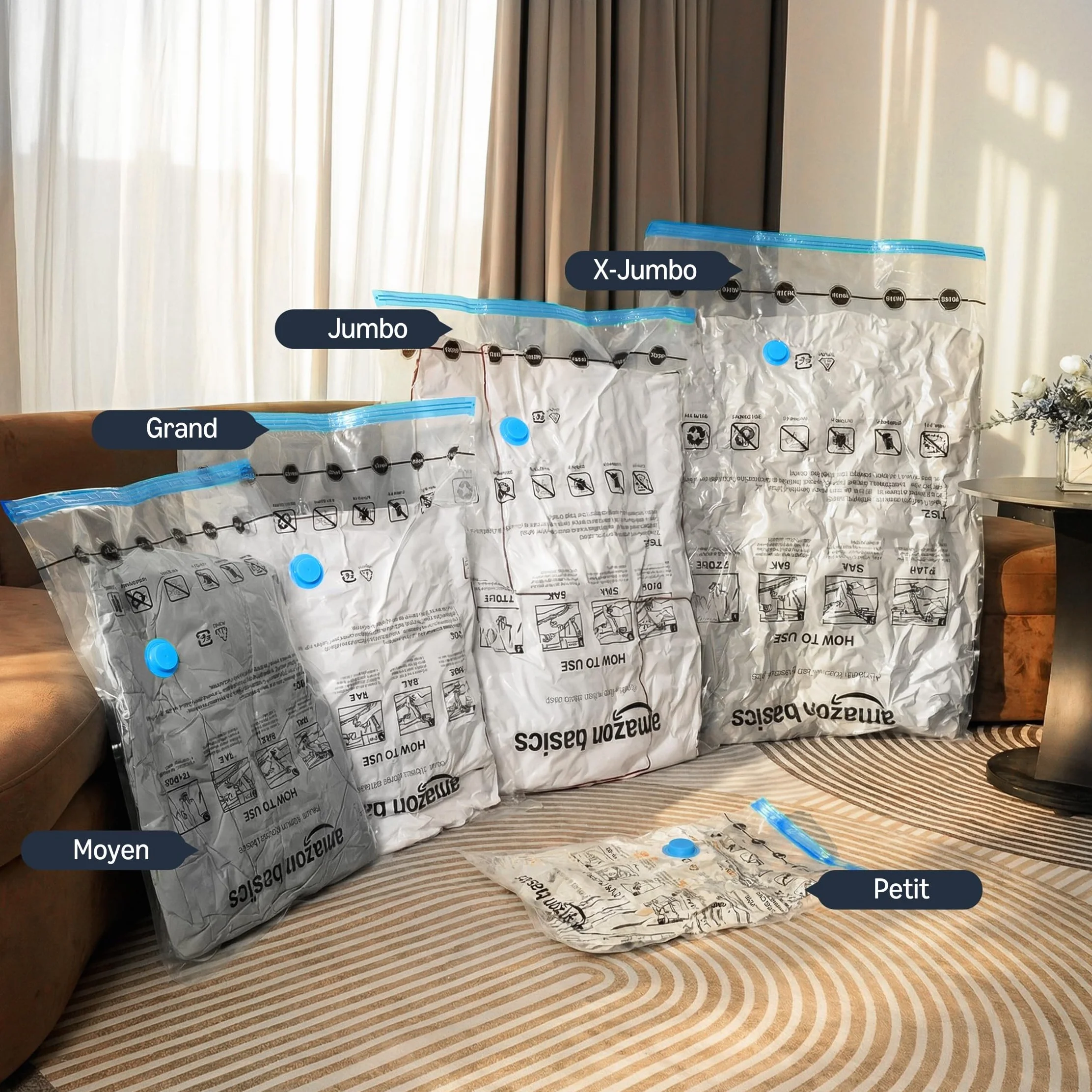 Amazon Basics housses de rangement sous vide avec pompe manuelle, 5 pièces, Taille L