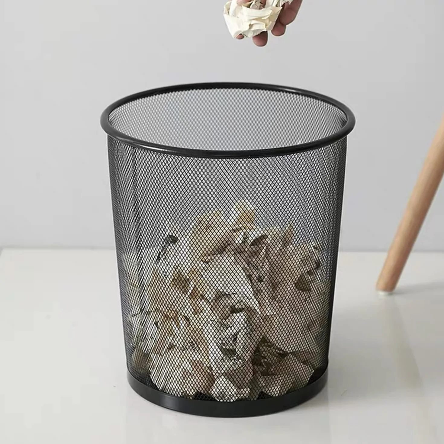 Corbeille à Papier Bureau Noir 9L Métal 4-Pack Poubelle Design Maille Aérée