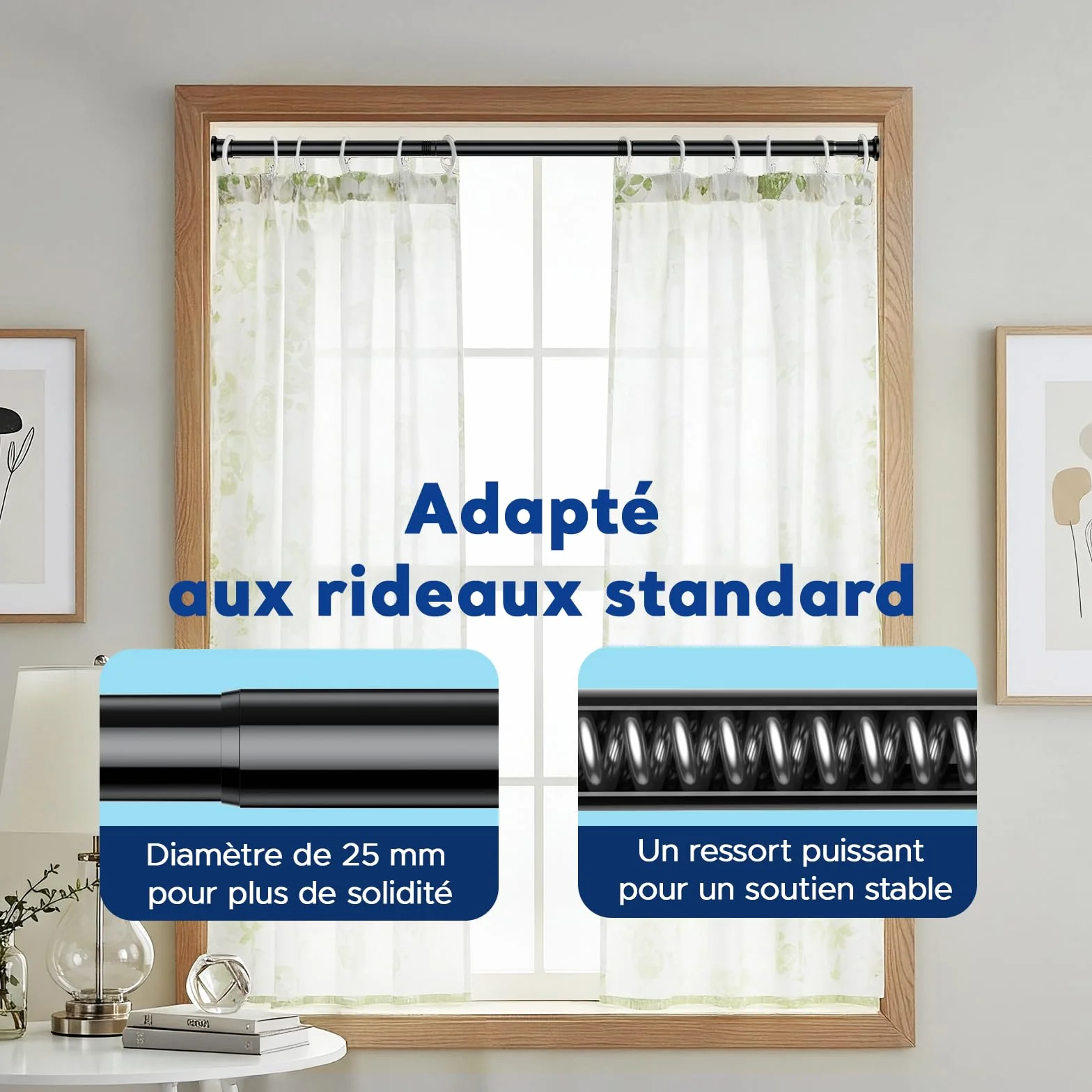 Tringle Rideau Sans Percage Extensible 71-160 cm Diamètre 25 mm Inox Noir pour Salle de Bain Fenêtre Porte Penderie