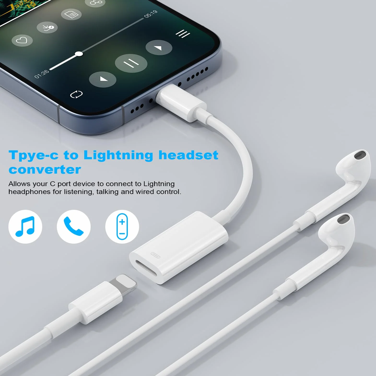 AXFEE Adaptateur Jack Audio USB C, 3in1 Type-C vers Lightning avec DAC Puce pour iPhone 15 Pro Max Plus iPad MacBook