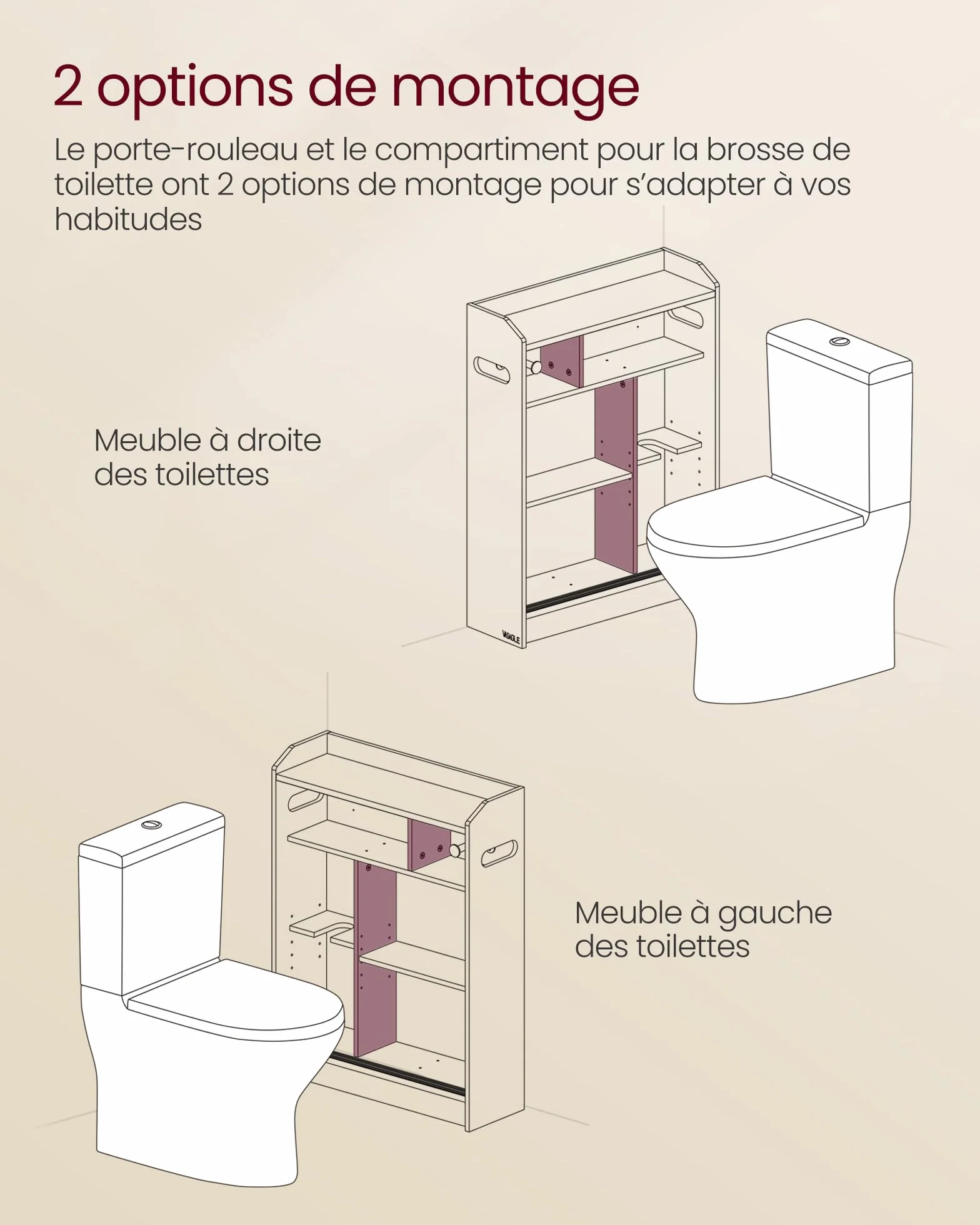 VASAGLE Meuble WC, Meuble Toilette, pour Salle de Bain, Rangement Papier Toilette, pour Brosse WC, Portes Coulissantes, Étagères Réglables, à Côté des WC, 20 x 60 x 80 cm, Blanc Nuage BBC752W01