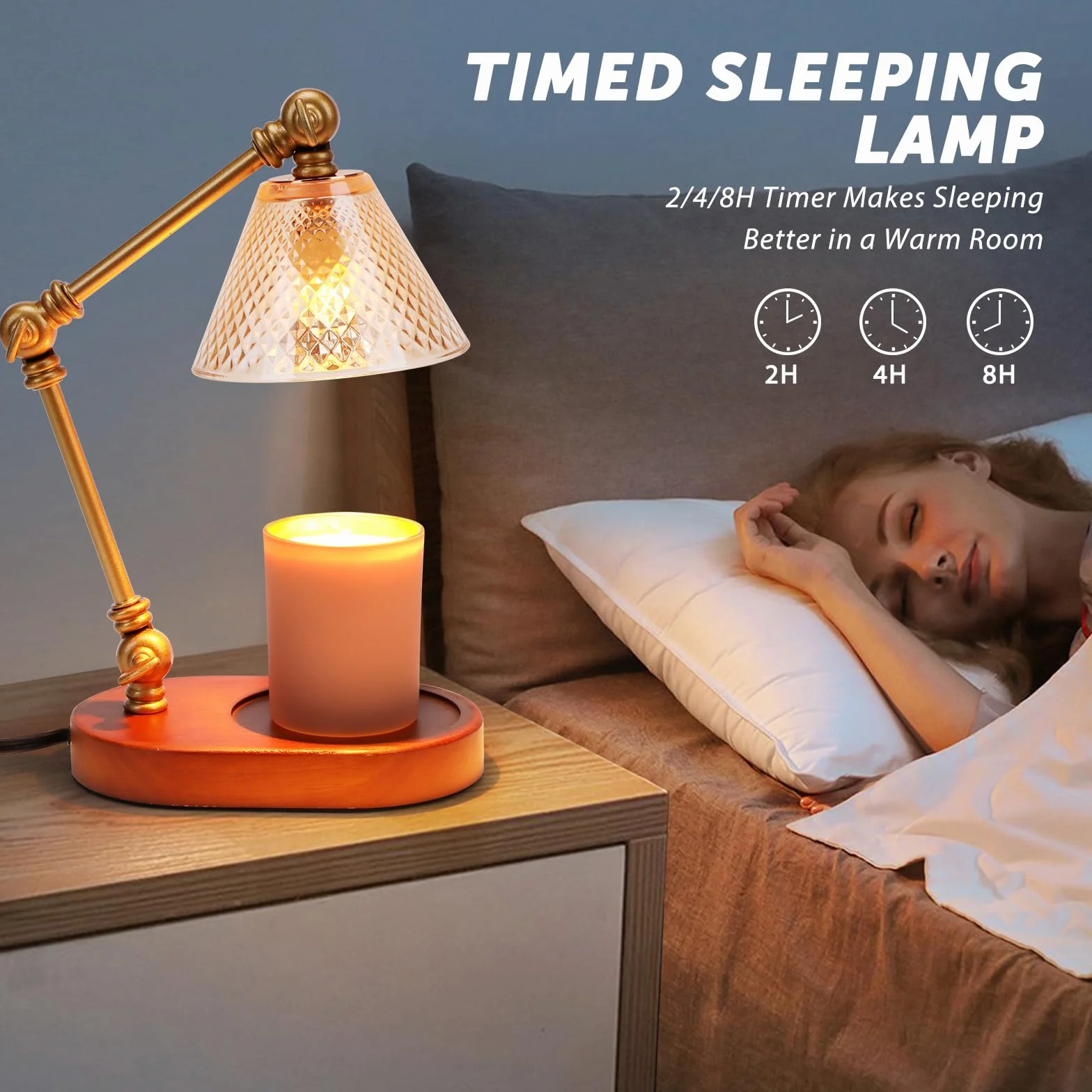 Lampe Chauffe-Bougie avec Variateur et Minuterie, Fondeur de cire de bougie électrique avec 3 interrupteurs à angle réglable, Chauffe-bougie filaire pour la décoration de la maison (2 Ampoules)