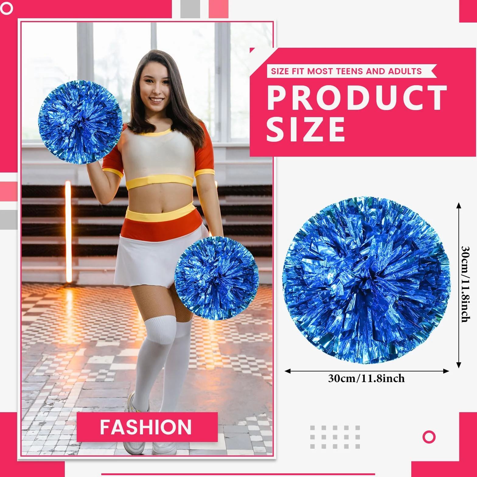 Lot de 8 Pompons de Cheerleading, avec système de Fixation à Quatre Doigts, Parfaits pour Encourager Les équipes Sportives, la Danse et Les Supporters.