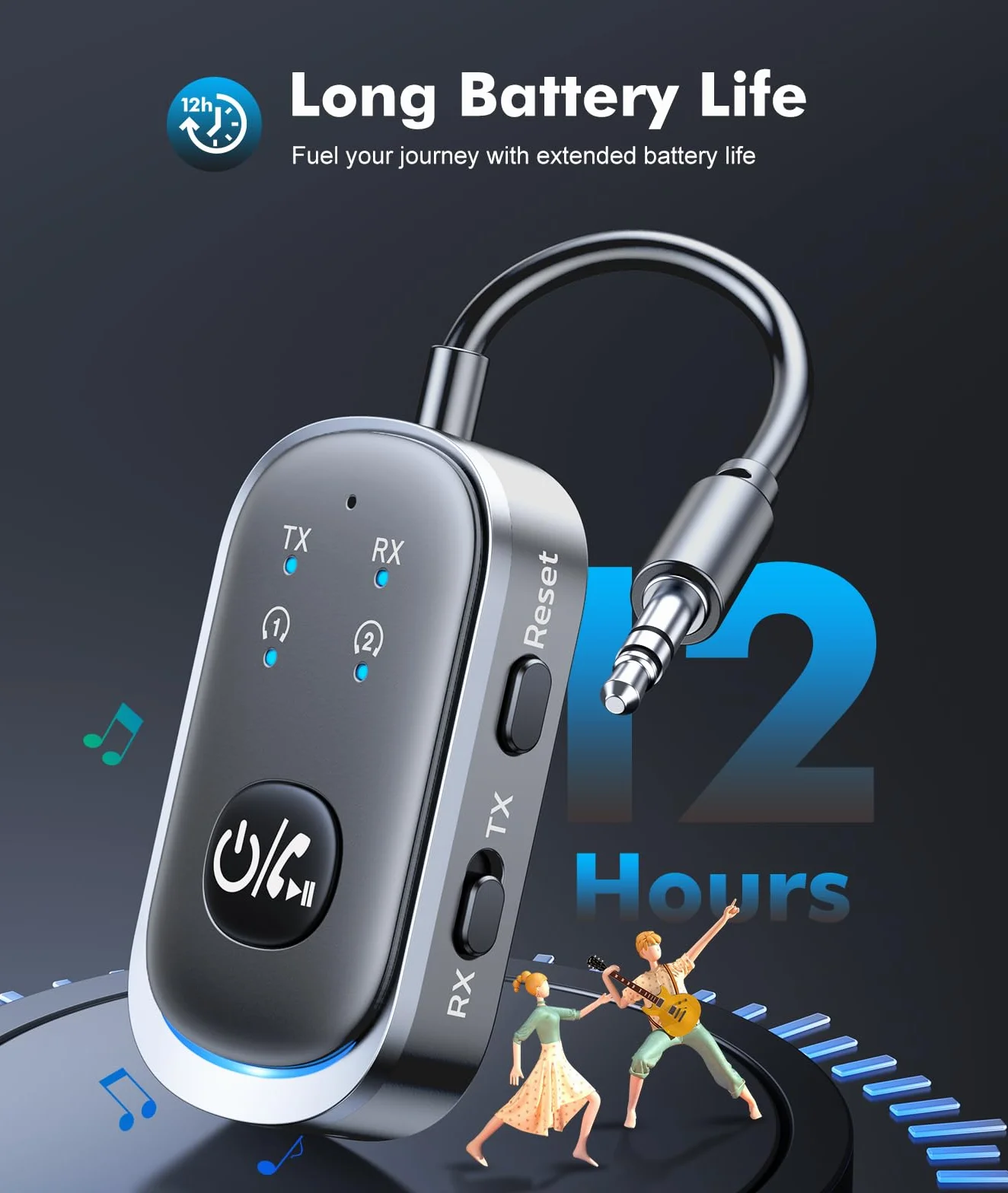 Mohard Bluetooth 5.3 Audio, Nadajnik Bluetooth Odbiornik AUX Bluetooth 5.3 Car Handsfree Dual Pair do AirPods i Słuchawek, 3.5mm Jack Audio Adapter w samolocie, Dom/Samochód Stereo, PC/TV/Głośniki
